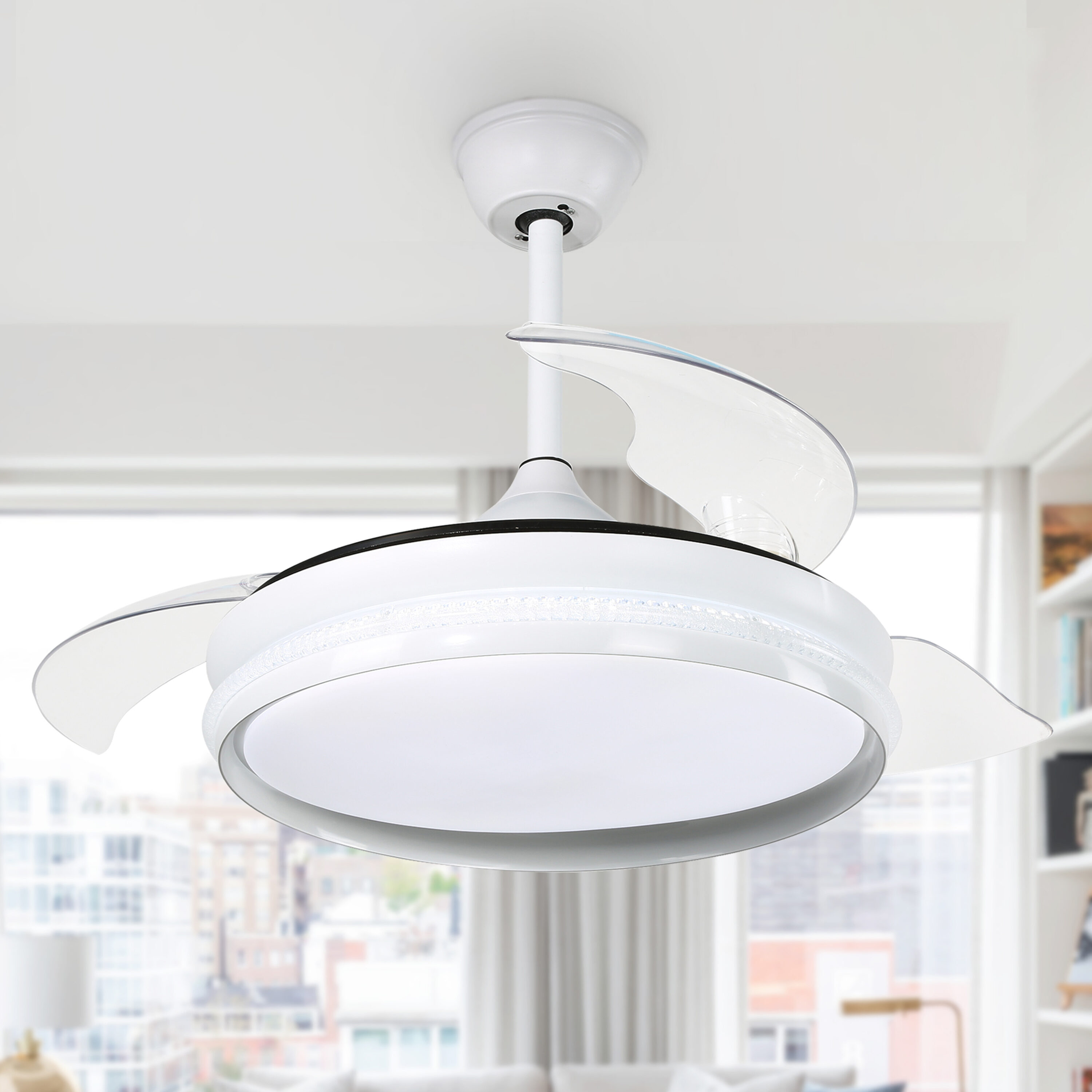 Oaks Decor BD4251-W Melotta 42-in Color-Changing Integrated LED White with Clear Blades Fandelier Ceiling Fan With Light - Remote Included ( 3 -Blade )