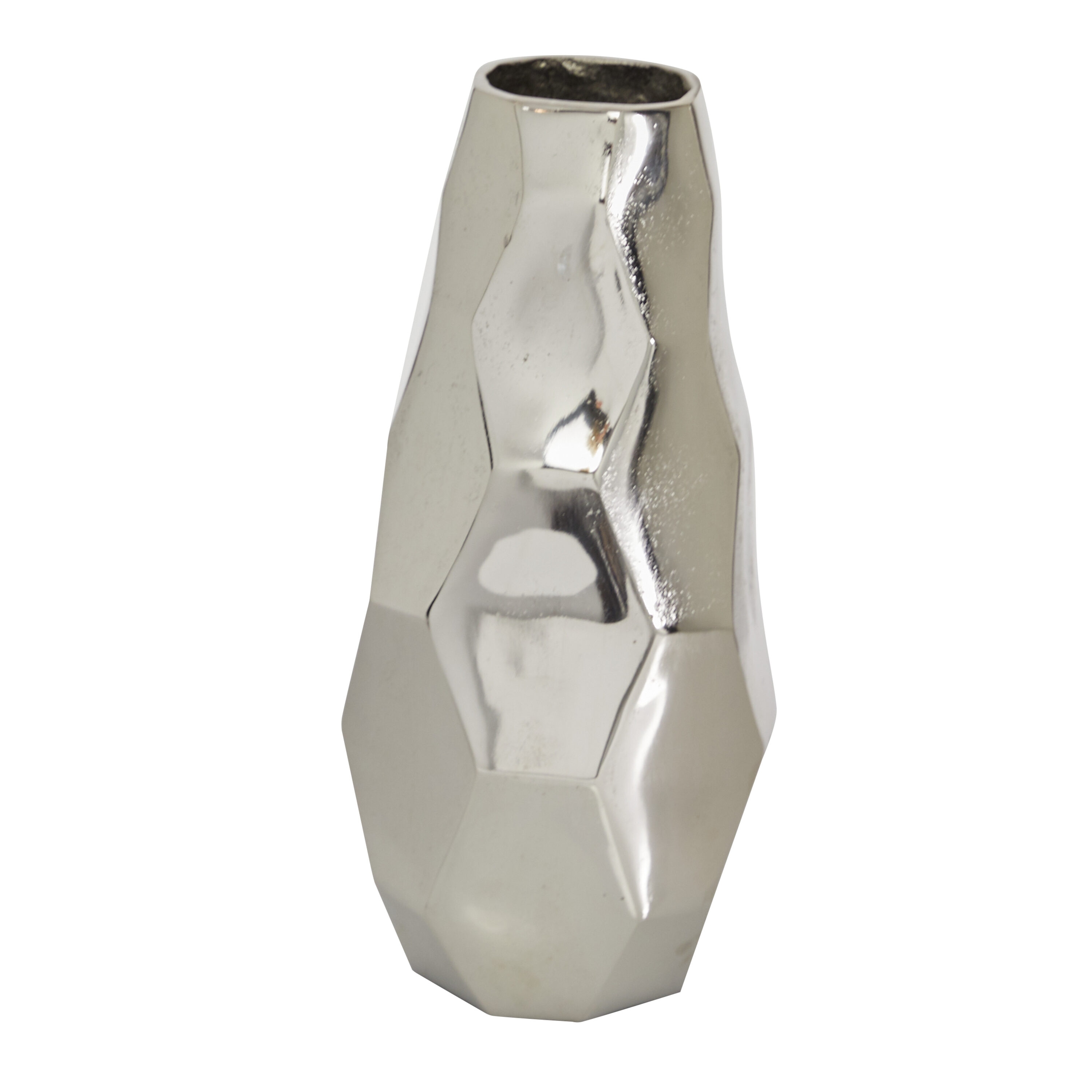 14.85" Silver Geometric Aluminum Metal Decorative Vase