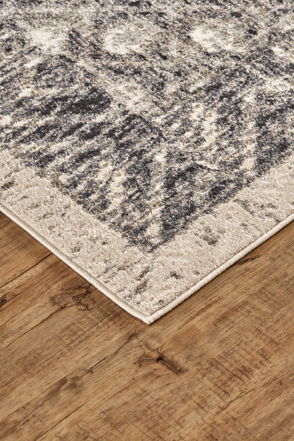 Ivory and Black Rectangular Cotton Blend Area Rug