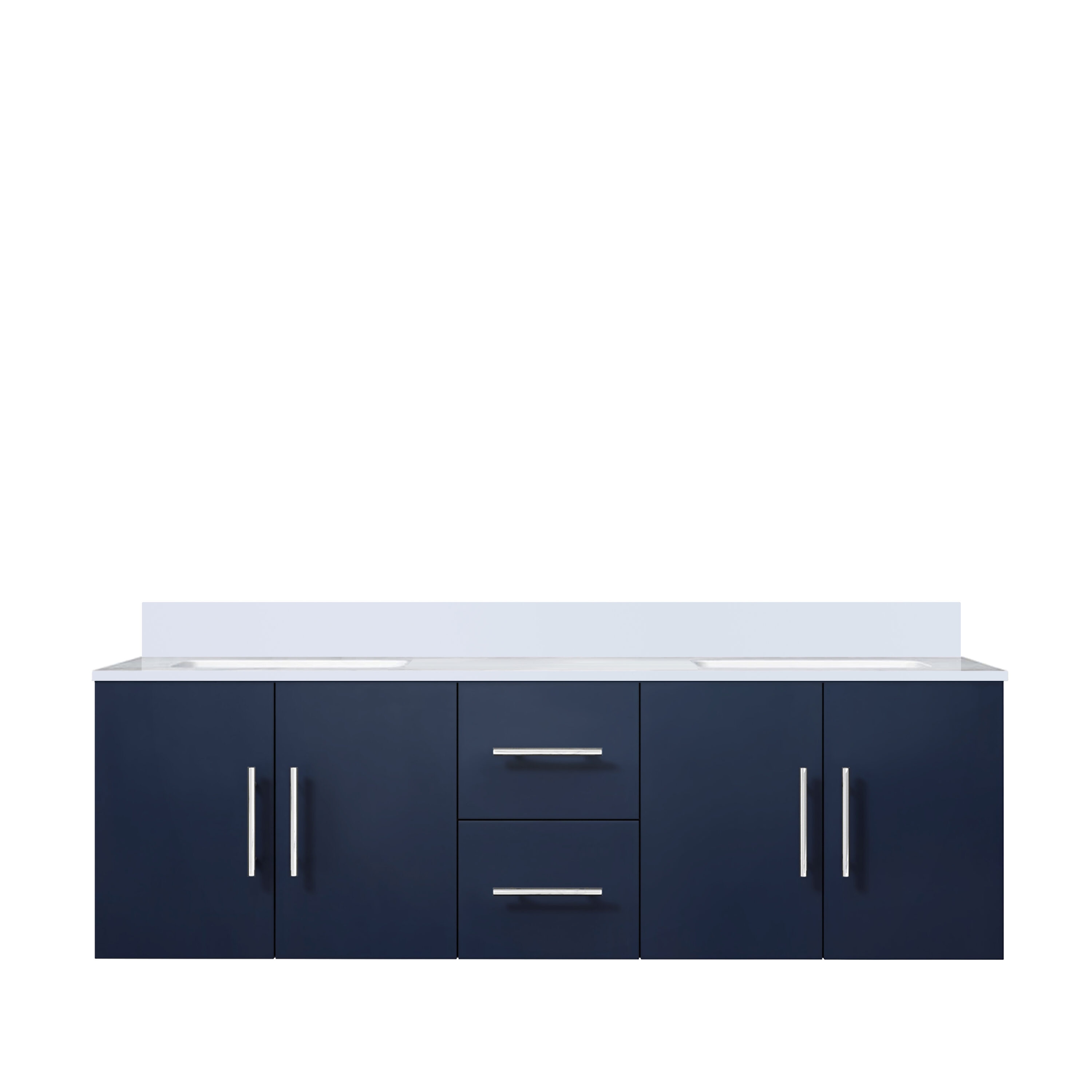 Lexora LVG60DE300 Geneva 60-in Navy Blue Undermount Double Sink Floating Bathroom Vanity with White Cultured Marble Top
