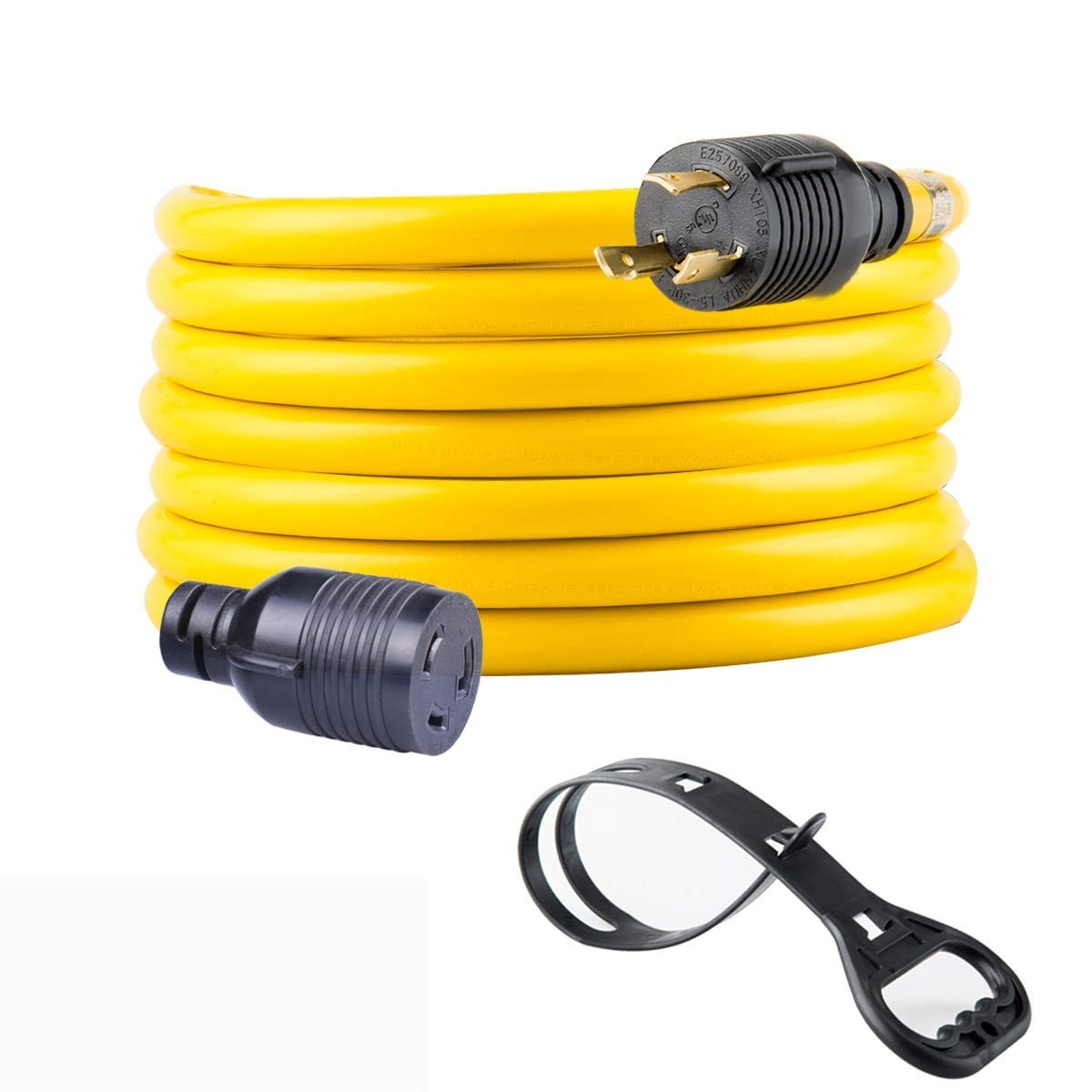 Misopily  25FT Generator Extension Cord 3 Prong Locking NEMA L5 30P to L5 30R 10 Gauge SJTW 125 Volt 30 Amp Yellow UL Listed Weather and Fire