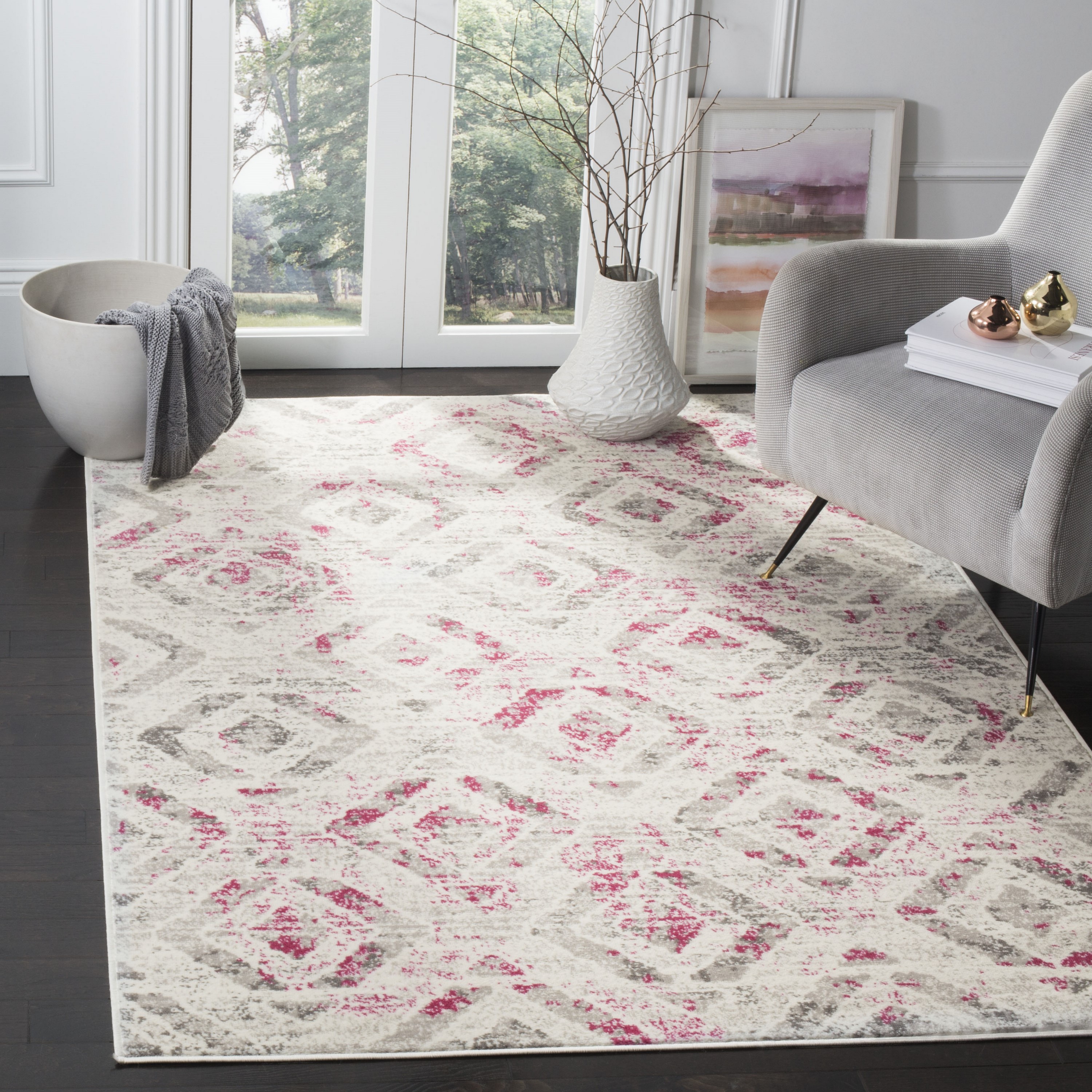 Safavieh SKY190F-5 Skyler Kalisi 5 x 8 (ft) Loomed Polypropylene Ivory/Pink Rectangular Indoor Distressed/Overdyed Area rug
