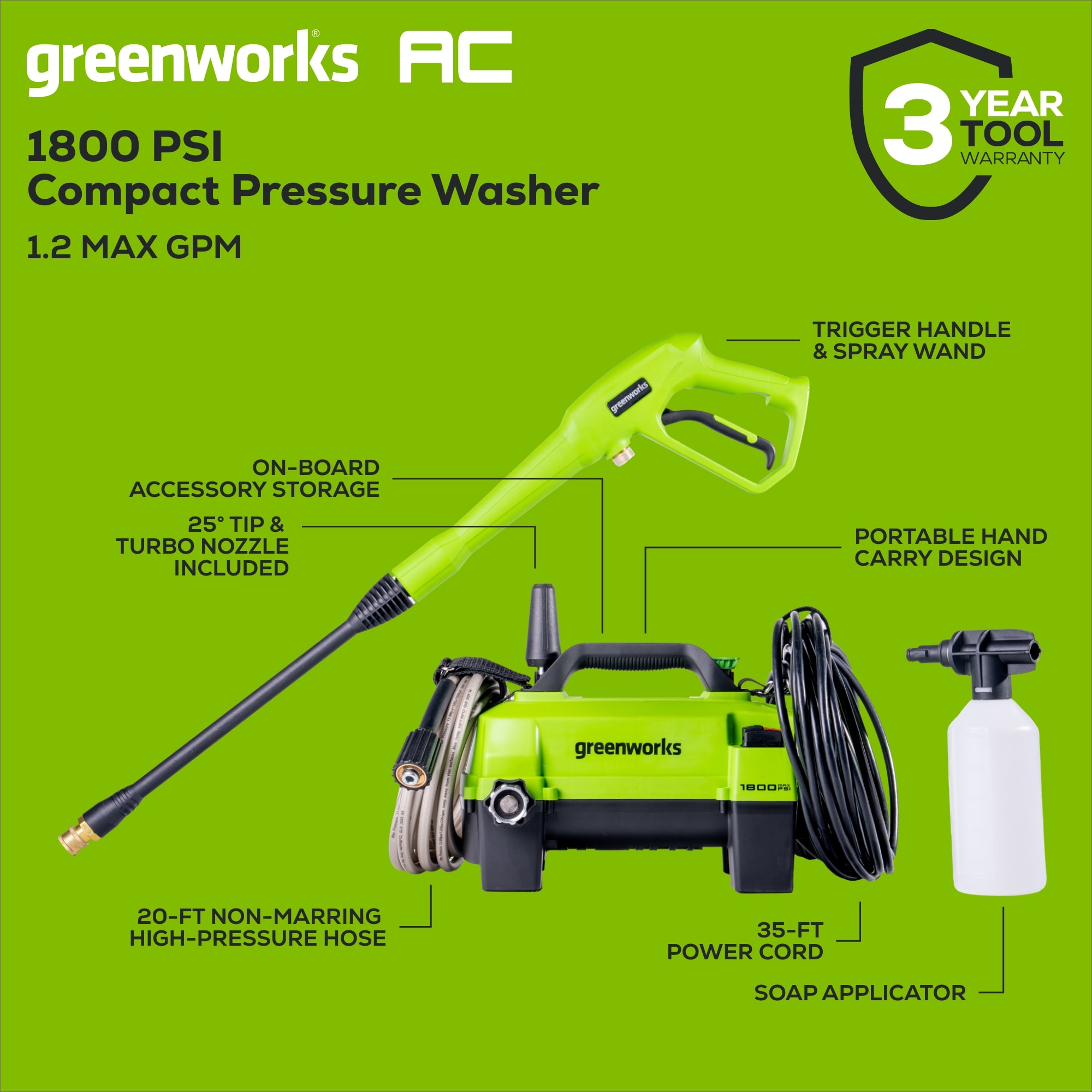 Shop Greenworks Greenworks 1800 PSI 1.2-GPM Electric Pressure