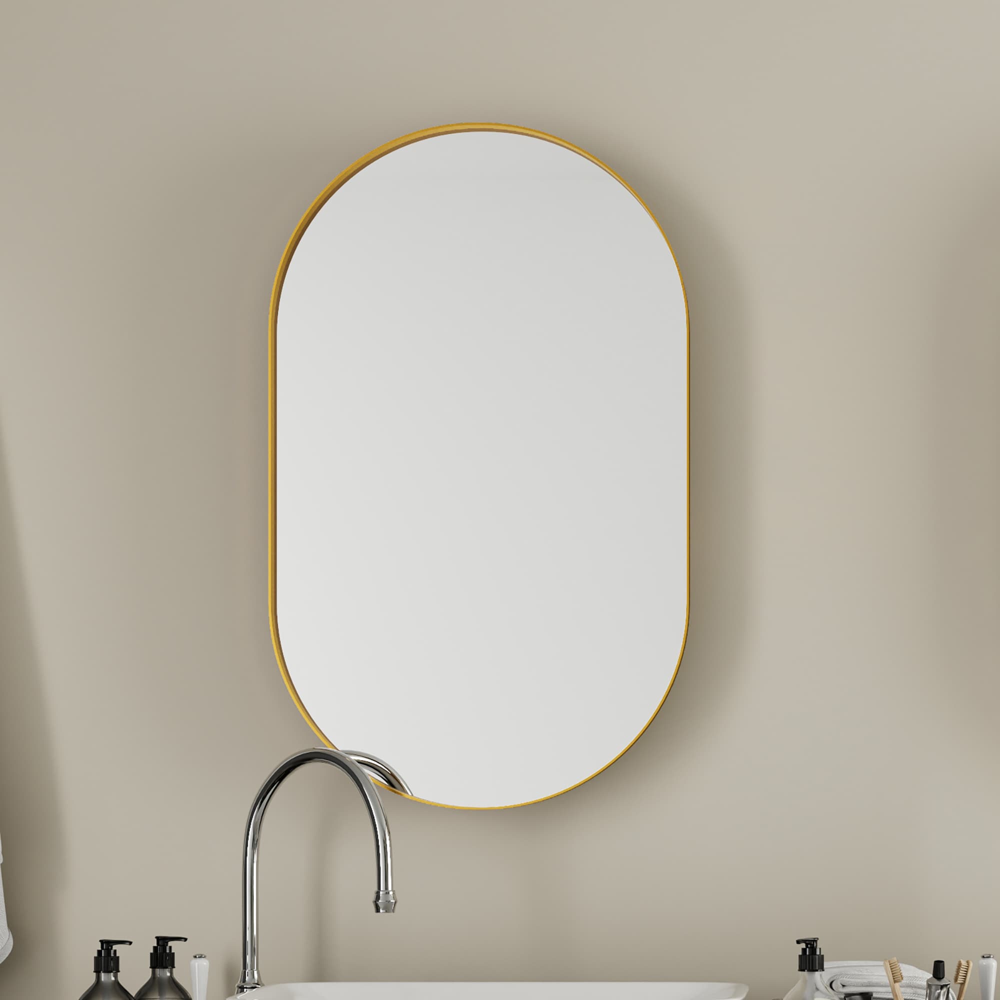 WELLFOR EX-2MC2026RBK FS 20-Inches x 34-Inches Recessed Mount Black Mirrored Oval Medicine Cabinet