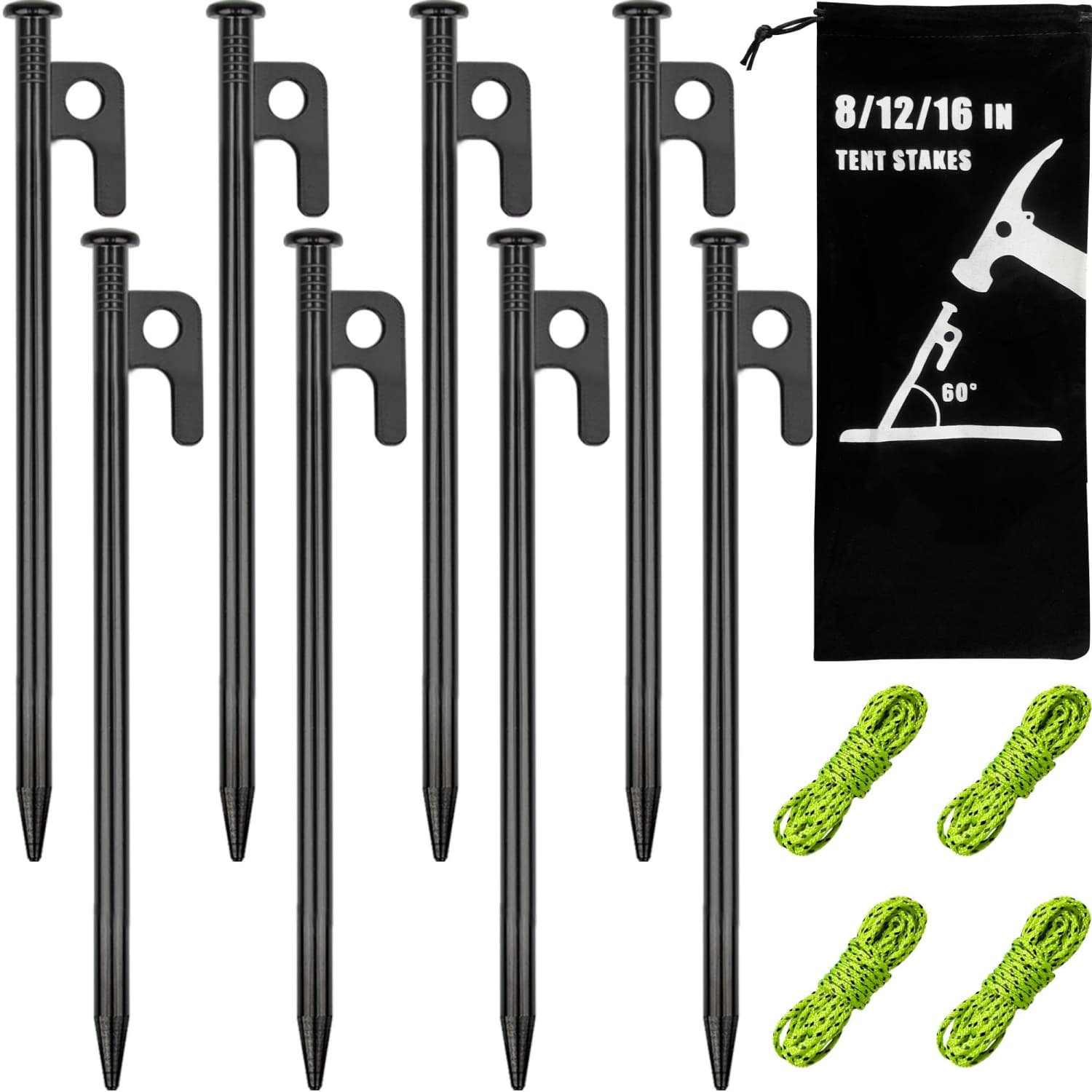 Angel Sar 8in L 0.52in W 8-Pack Heavy Duty Black Tent Stakes