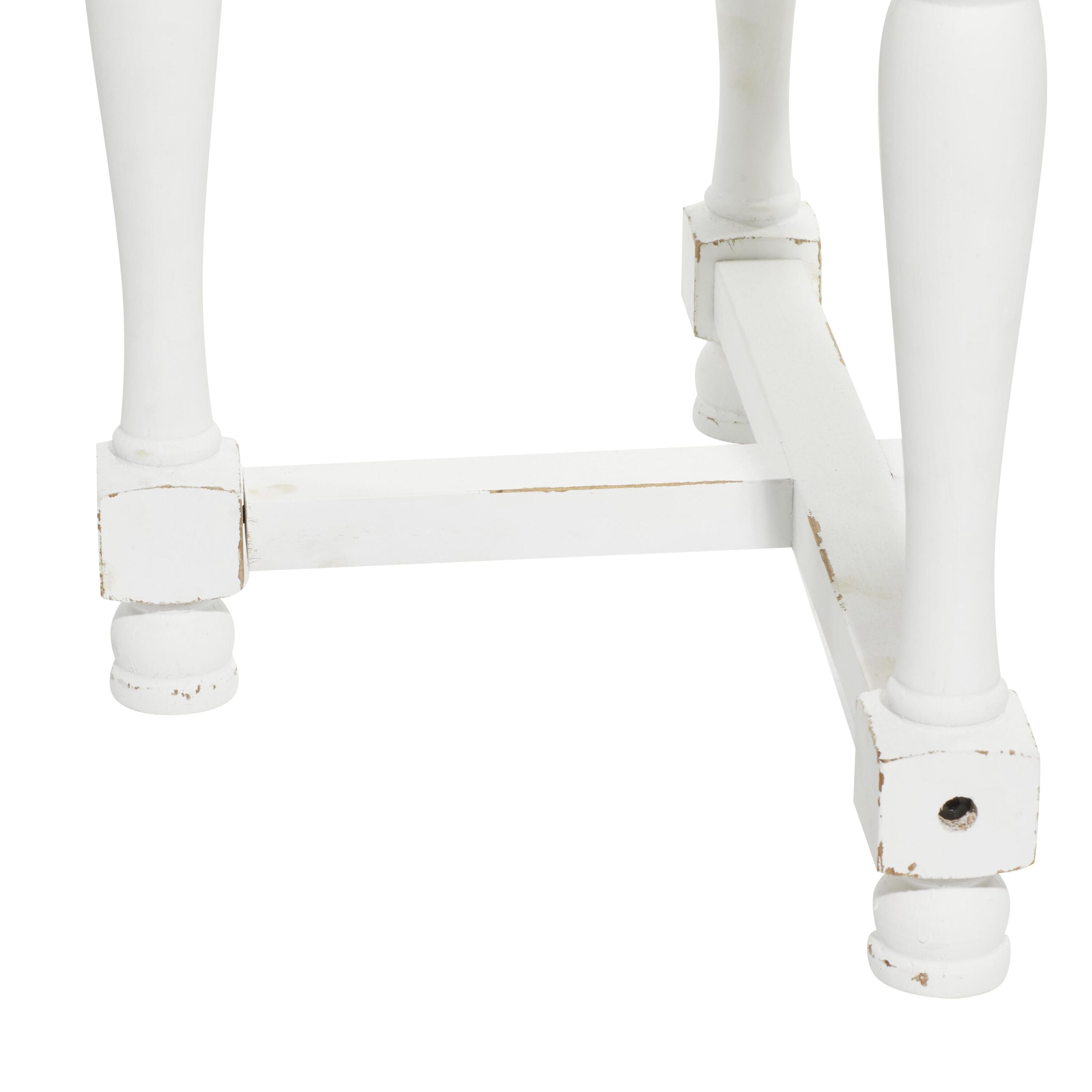 White and Brown Round Wood Accent Table with Spindle Legs