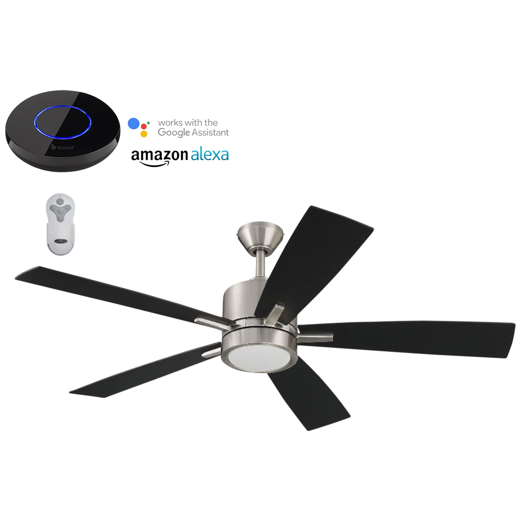 Harbor Breeze Chandler 52-in Brushed Nickel Smart Ceiling Fan with Bond  Bridge Bundle