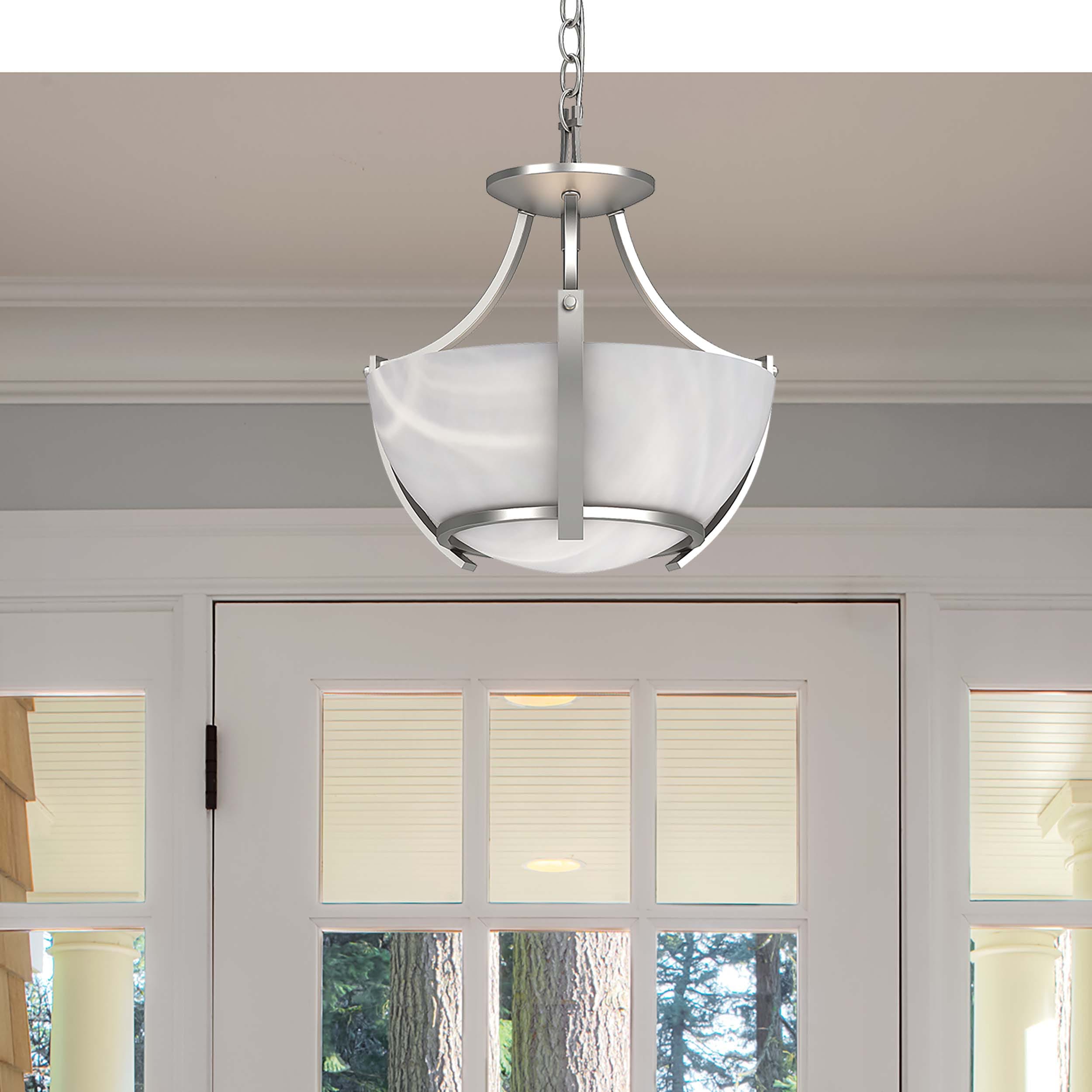 Brushed Nickel Alabaster Glass Semi-Flush Mount Light