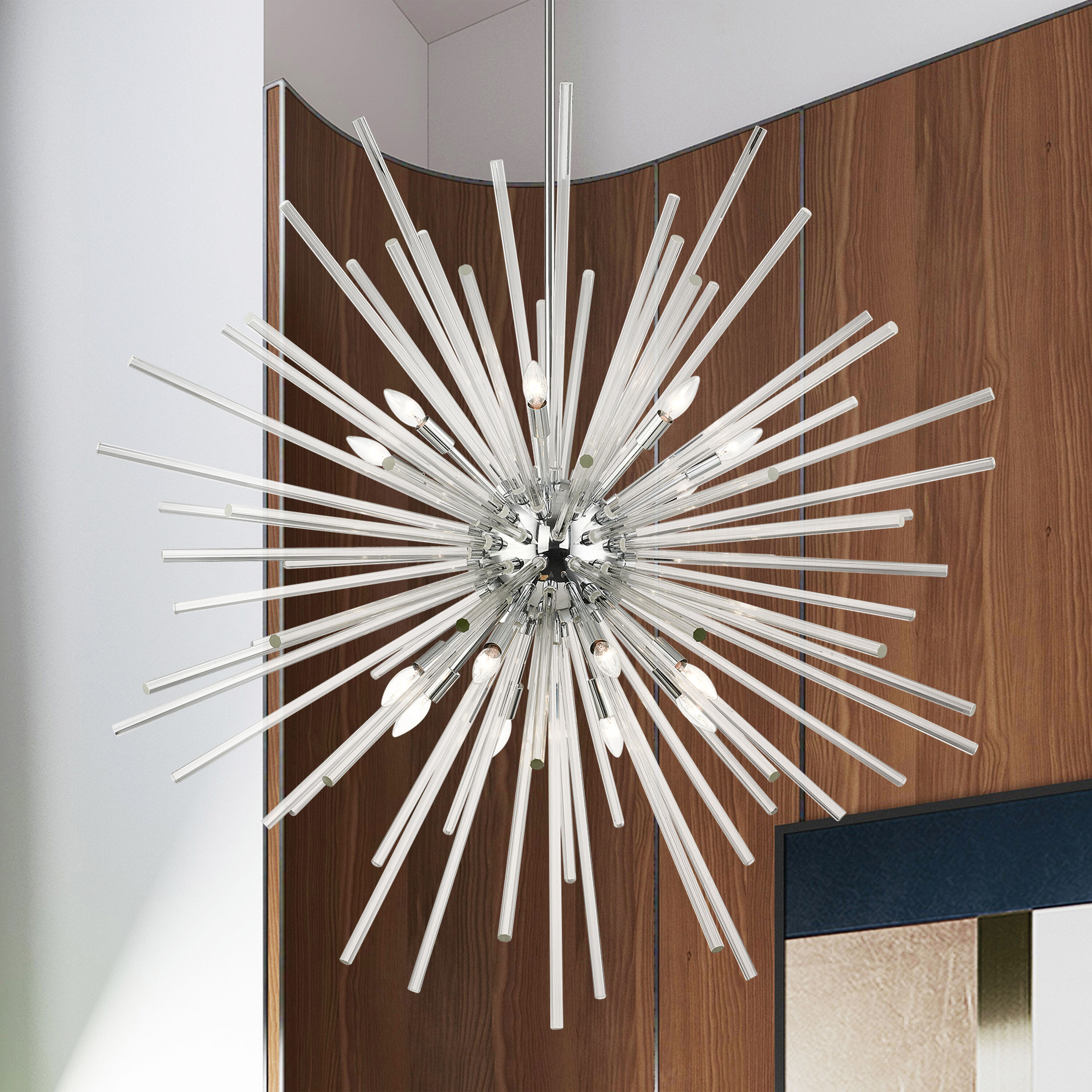 Polished Chrome and Clear Crystal 16-Light Foyer Pendant