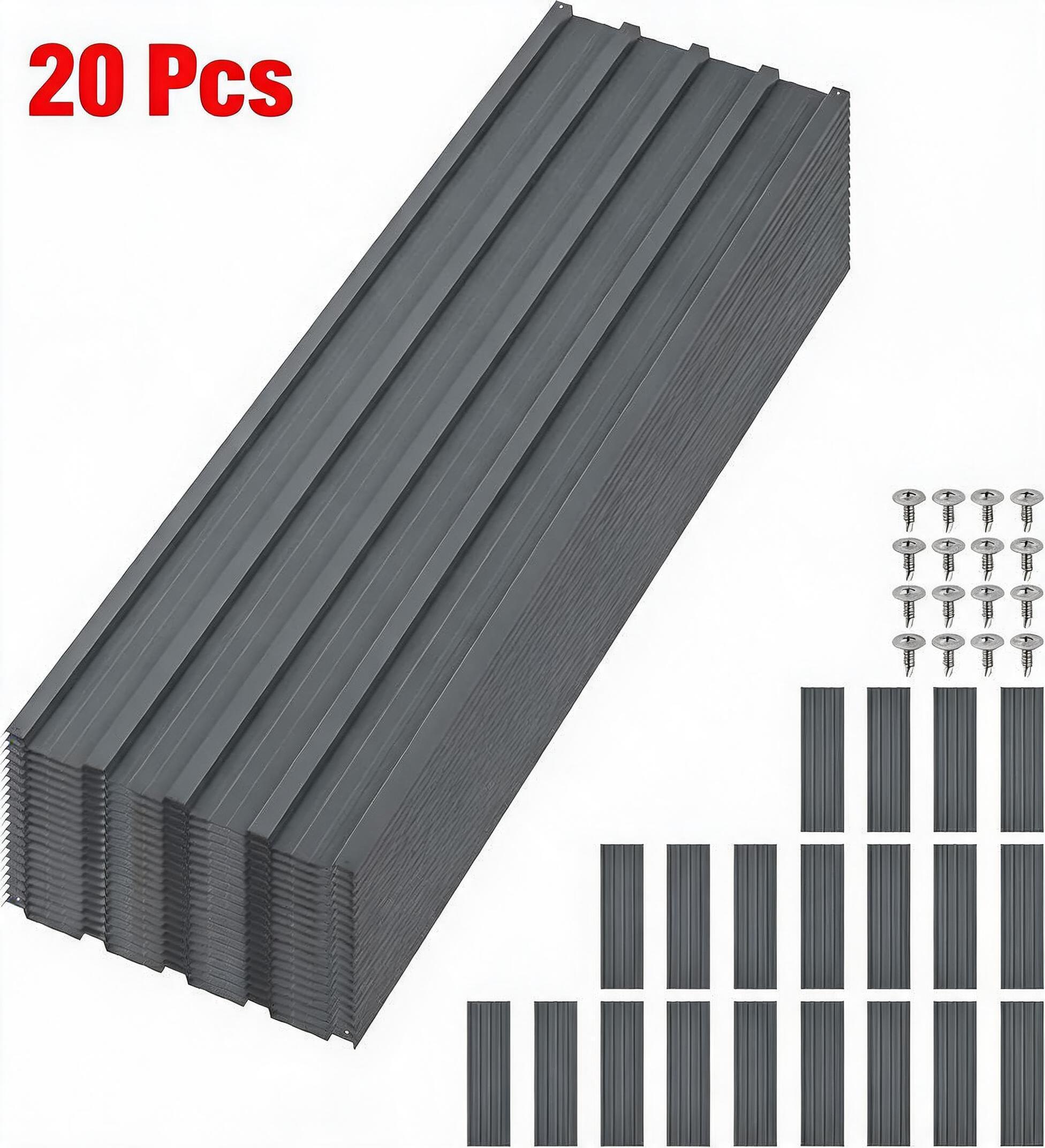 Garvee 20 Pack Black Galvanized Corrugated Metal Roofing Panels / 17.72 Inch + 60.63 Inch Waterproof Heavy Duty Roof Sheets Complete With Mounting Screws Interlocking Overlap Design Easy DIY Installation