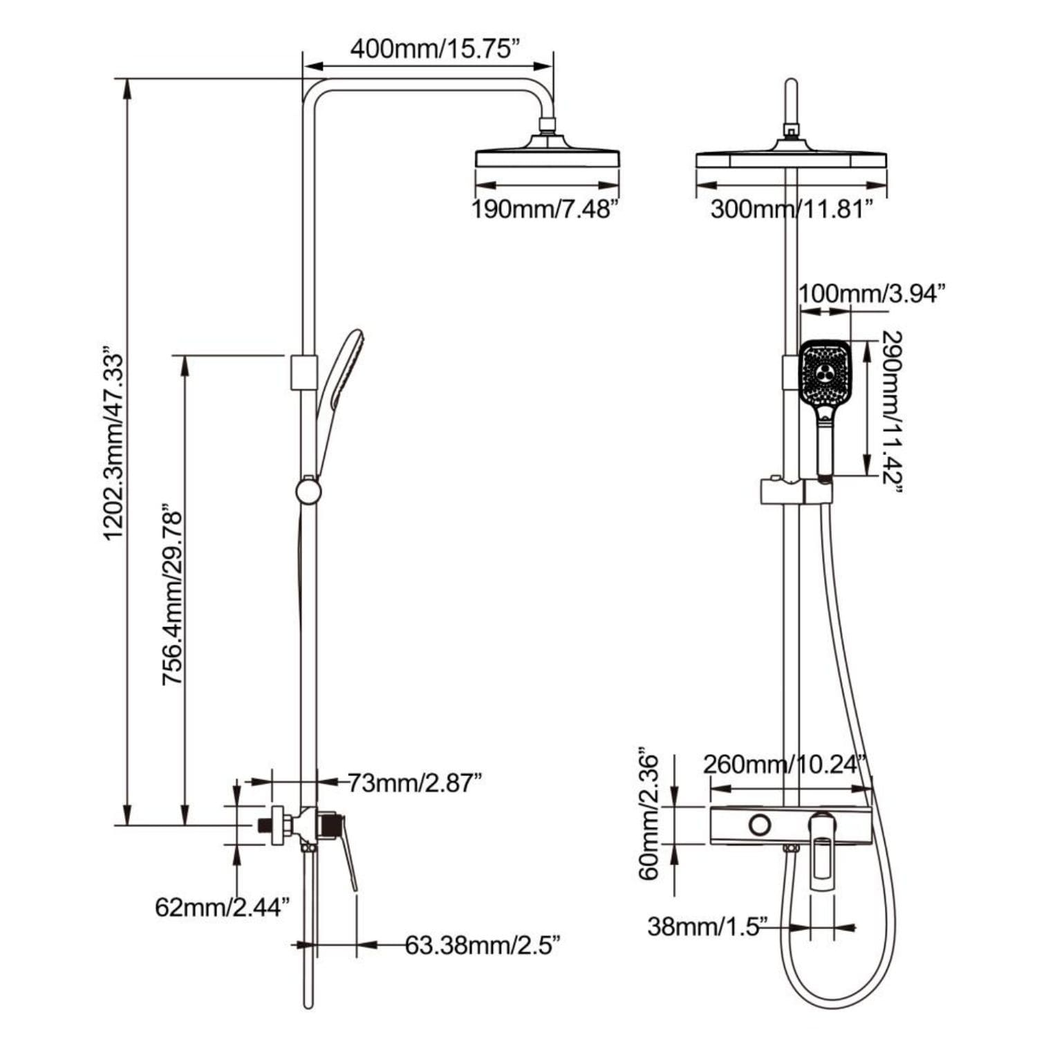 WELLFOR CR-P-12-2W02CP Showerhead-Bar-Panels - View #7