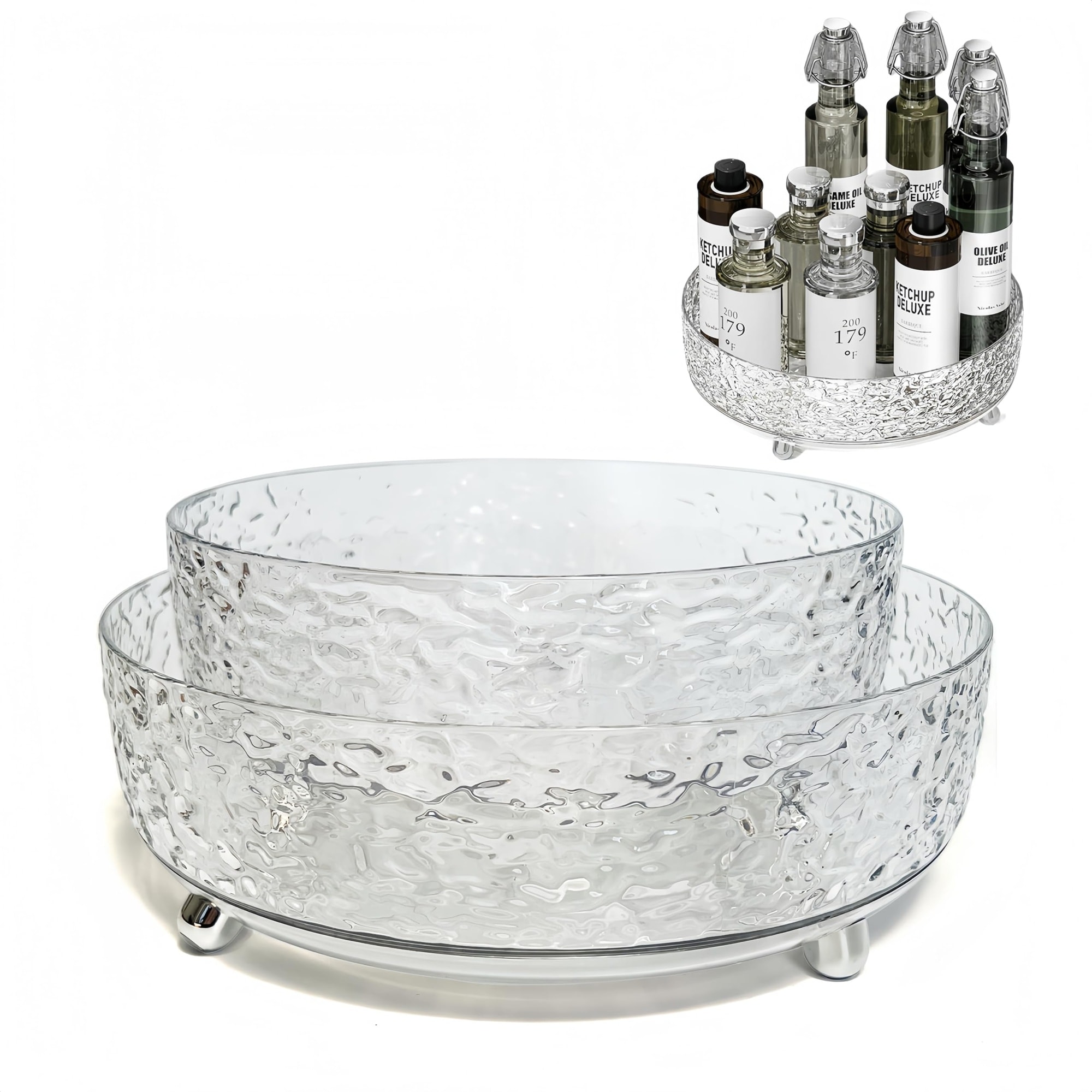 UUDULY  2Pcs Premium Lazy Susan Organizer 9 and 11in Turntable for Kitchen Bathroom Vanity Countertop Cabinet and Refrigerator