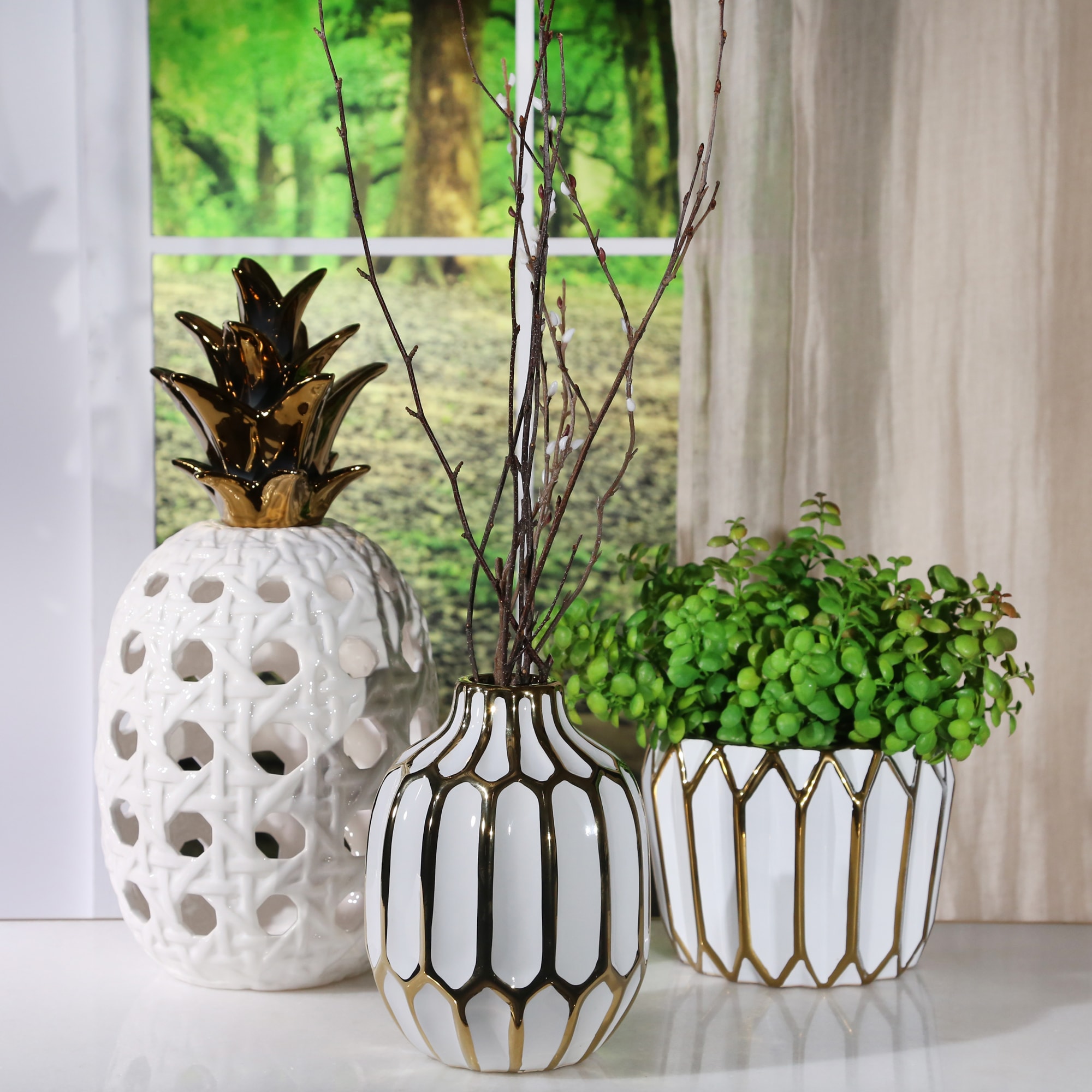Sagebrook Home 12540-04 White Ceramic Modern Vase