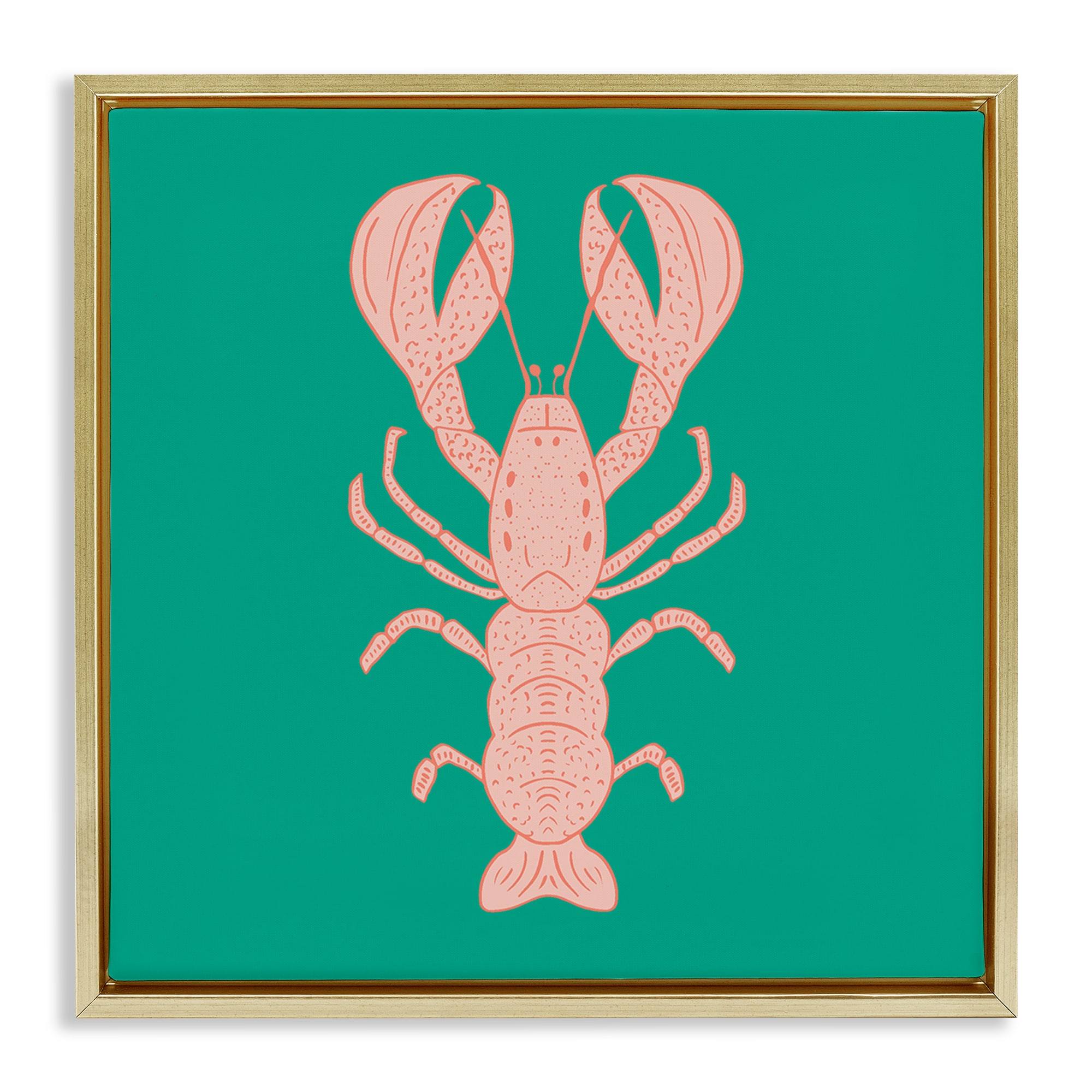 Stupell Industries BT-516-FFG-24X24 Minimal Pink and Green Lobster Gold Framed Floater Canvas Wall Art By Sazerelli Designs 25 x 25