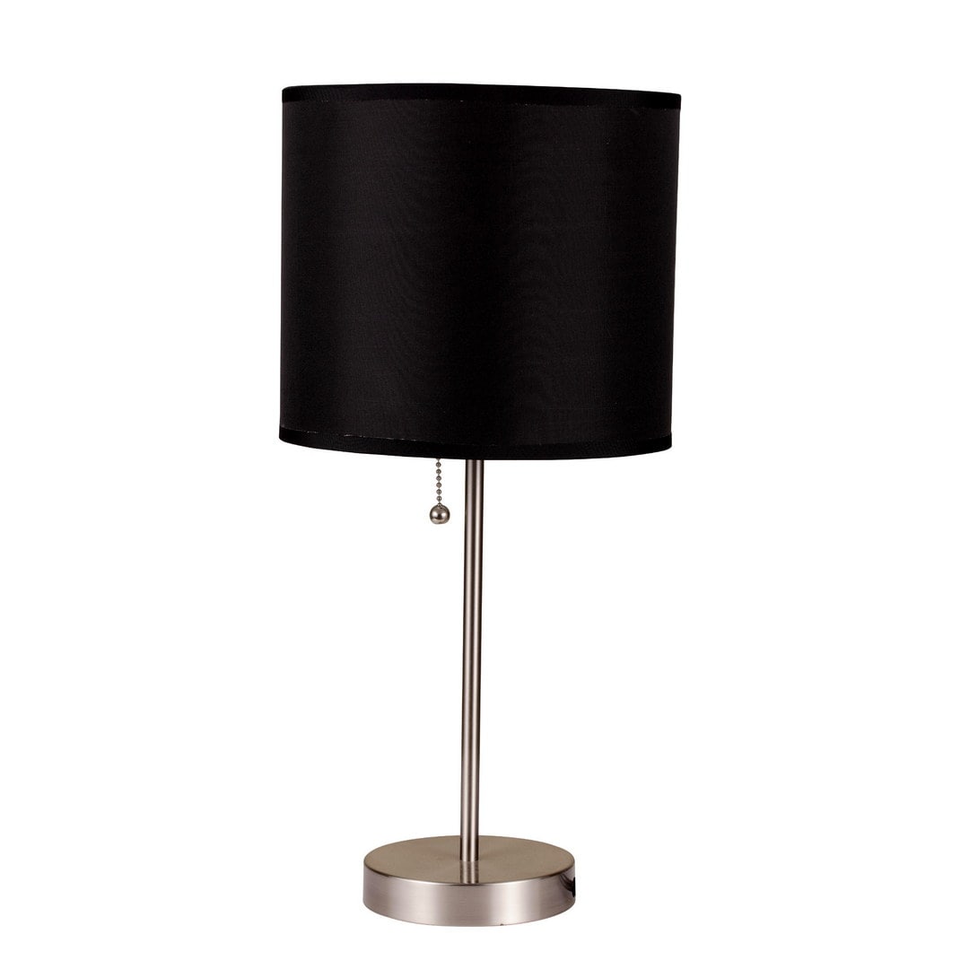 GDFStudio 343850 19 Inches Tall Metal Table Lamp with Silver finish Black Shade