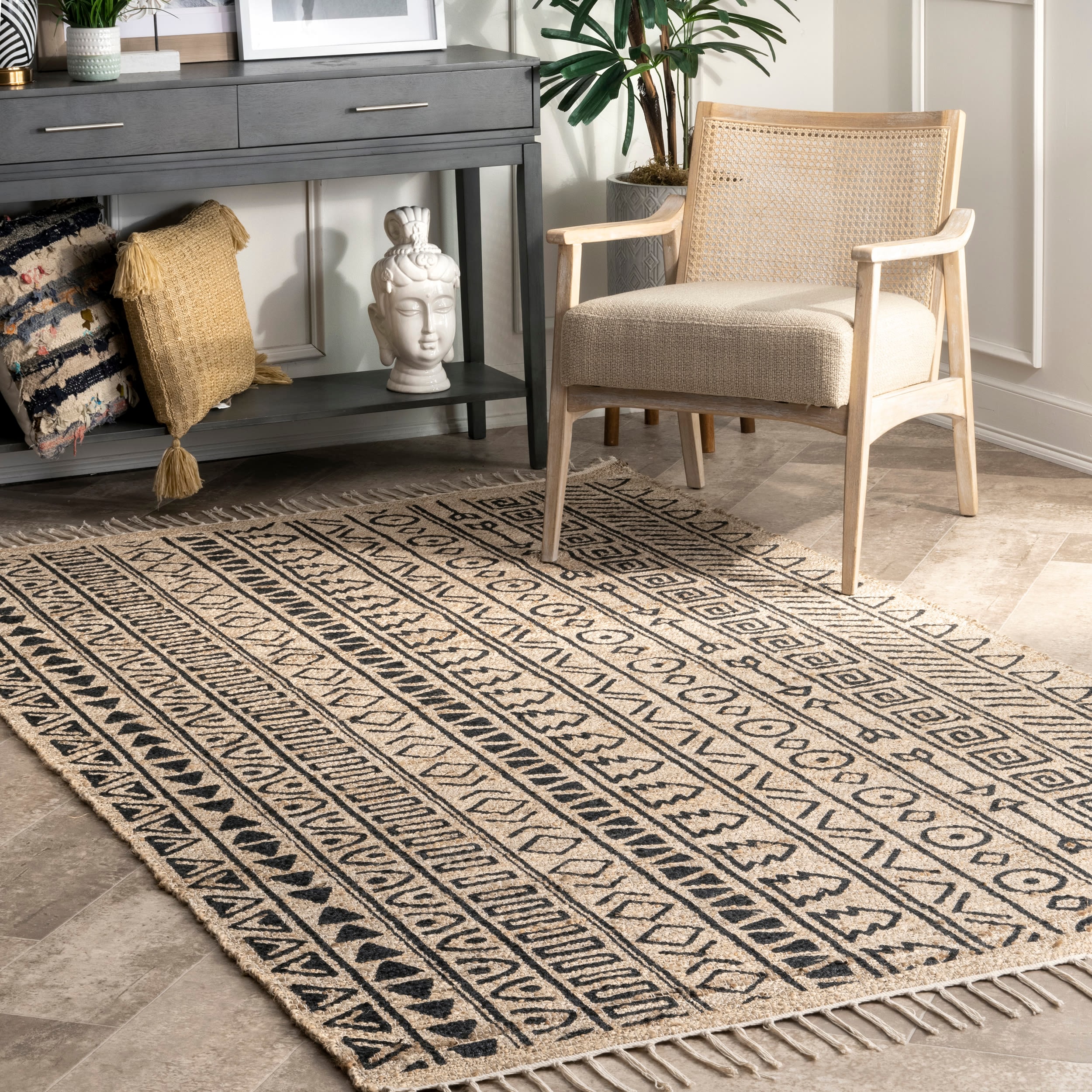 Handmade Rectangular Natural Cotton Stripe Area Rug 5x8 ft