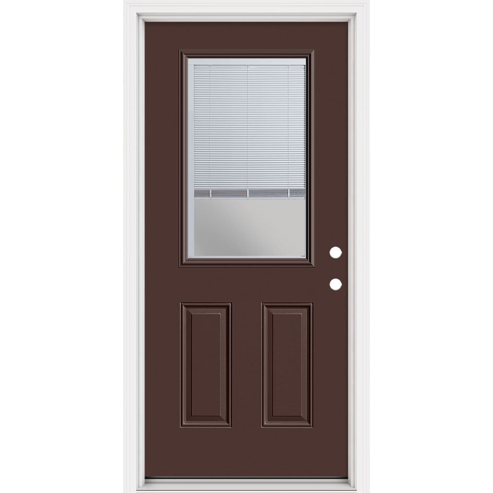 Masonite 321431 Steel Doors Series 36-in x 80-in x 4-9/16-in Steel Half lite Left-hand inswing Chocolate Painted Prehung Front Door with Brickmould Insulating core
