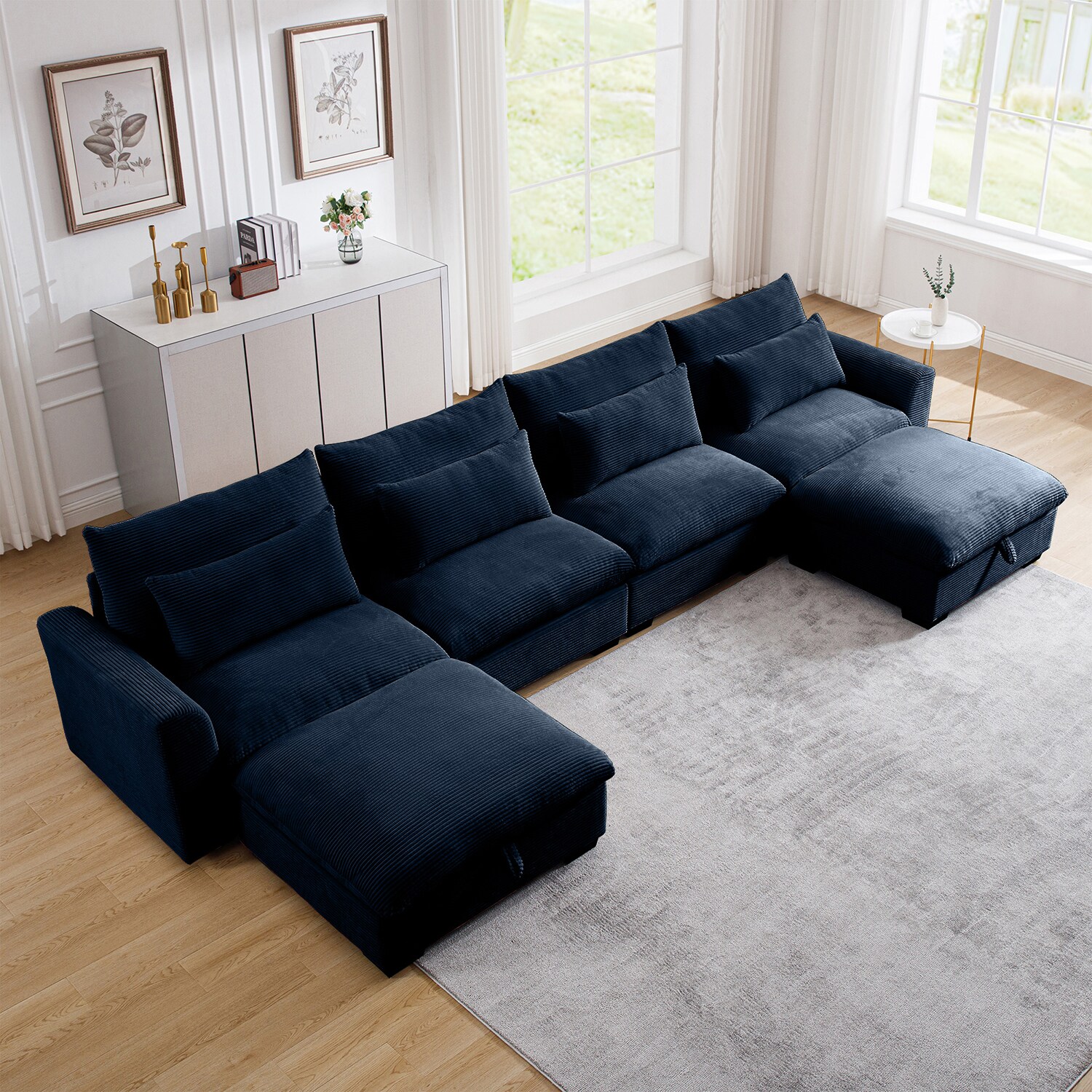 GZMR Big Deep Seat U Shaped Corduroy Sectional Couches 150 in Modern Blue 4 seater Reclining Sofa in the Couches Sofas Loveseats department at Lowes