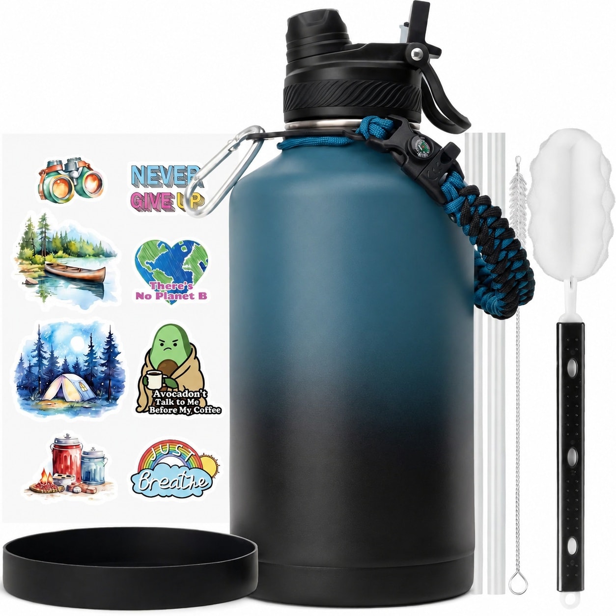 Phewnyzo -  64 oz Insulated Water Bottle Half Gallon Bottle with Silicone Boot Double Wall Stainl...