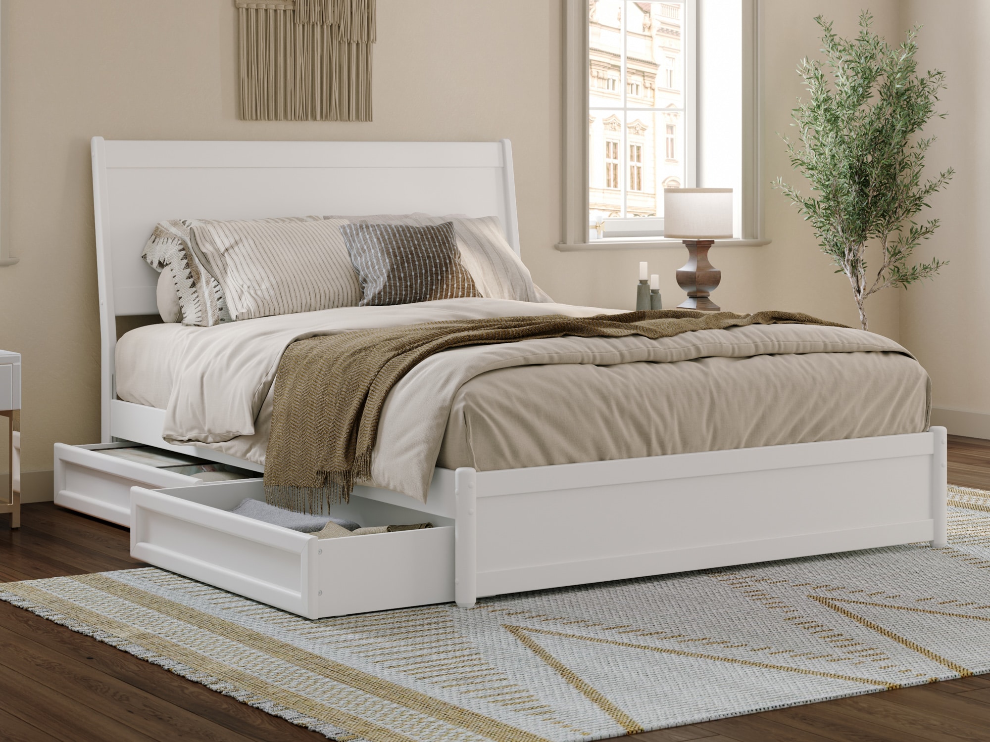 AFI AR9987142 Casanova White Queen Wood Platform Bed with Storage