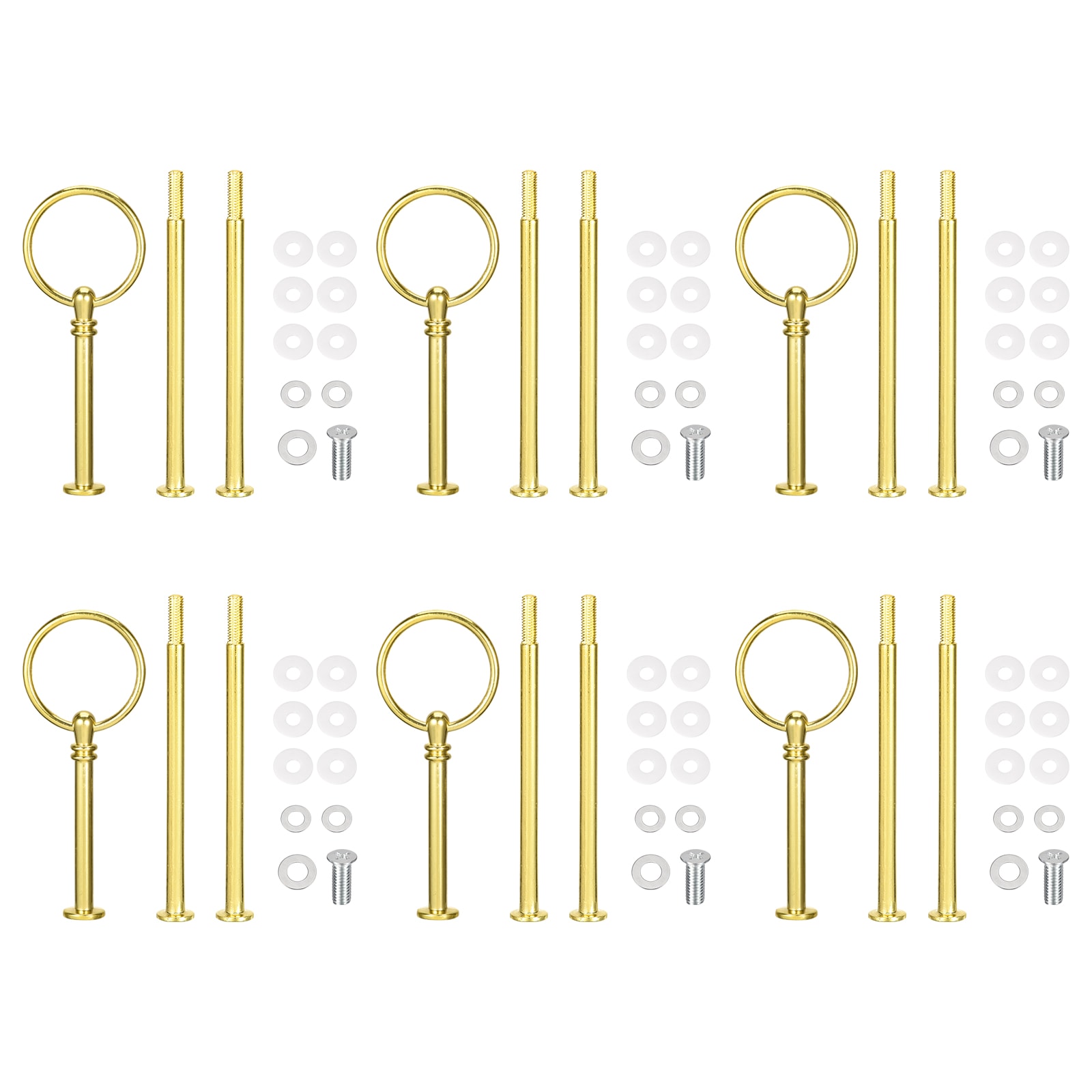 Unique Bargains 6 Set Cake Tray Stand Handle Cupcake Dessert Plate Hardware Fitting Holder Rod Stand Handle for Cake Stand Wedding Party 3-Tiers Round Gold