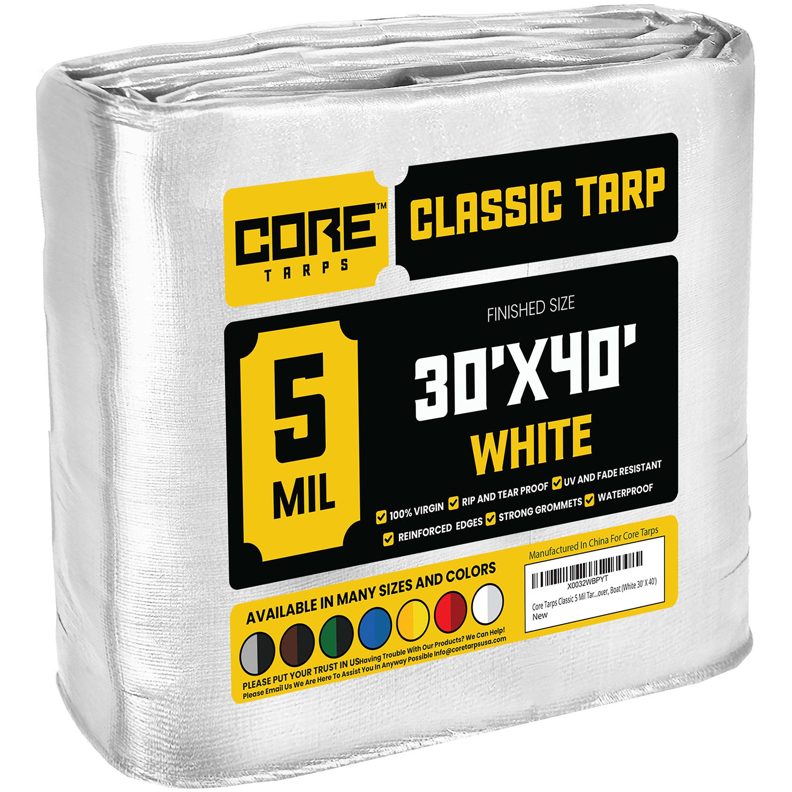 Core Tarps CT-504-30X40 30-ft x 40-ft White Waterproof Commercial Polyethylene 5-Mils Tarp