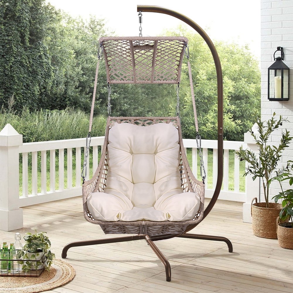 Topcraft Wicker Brown Metal Frame Hanging Egg Chair with Tan