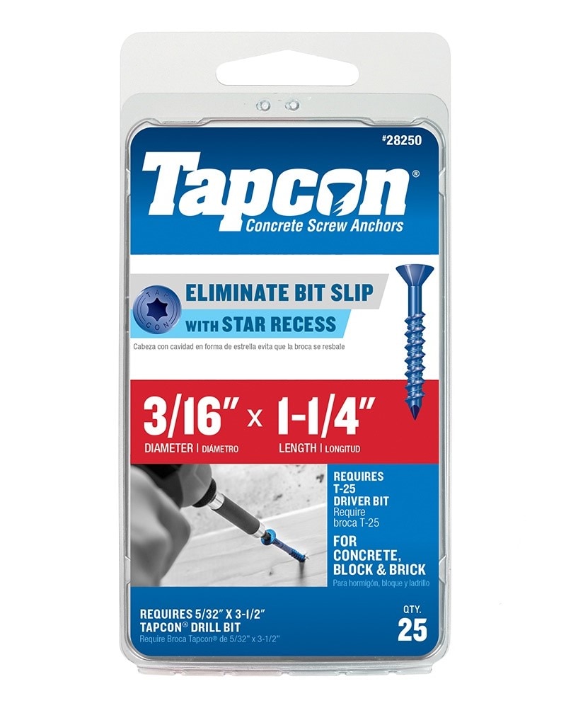 Tapcon 28250 3/16-in x 1-1/4-in Concrete Screws Anchors 25 -Pack
