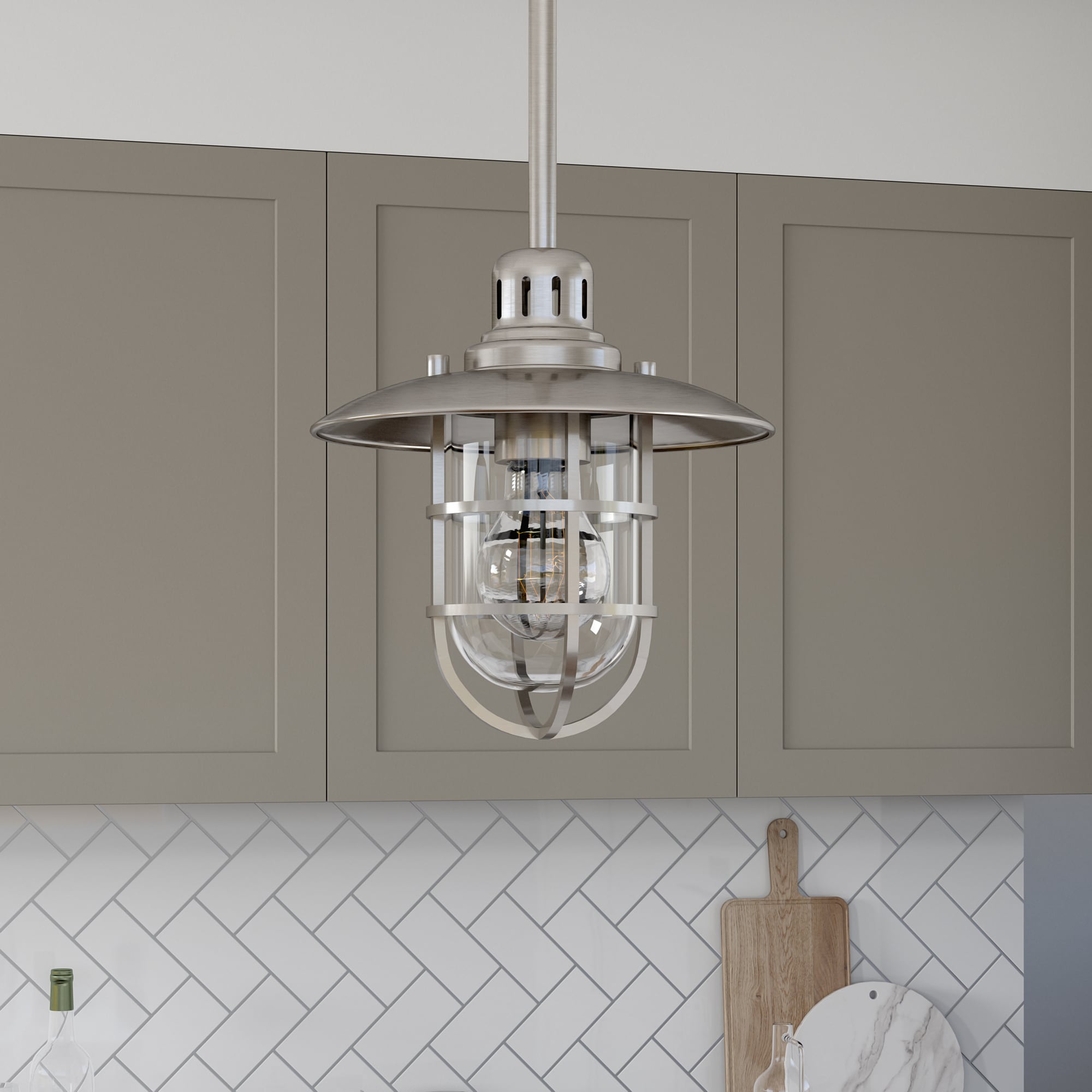 Brushed nickel farmhouse store pendant light