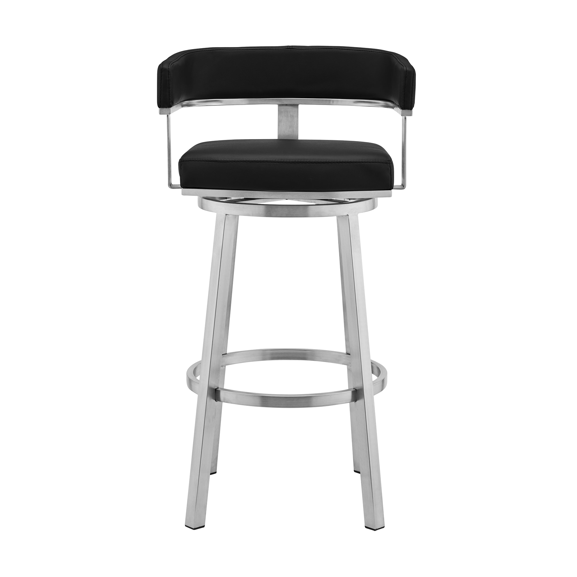 Armen Living LCLRBABSBL30 Brushed Stainless Steel 30.0-in H Bar height Bucket seat Upholstered Swivel Metal Bar Stool with Arms