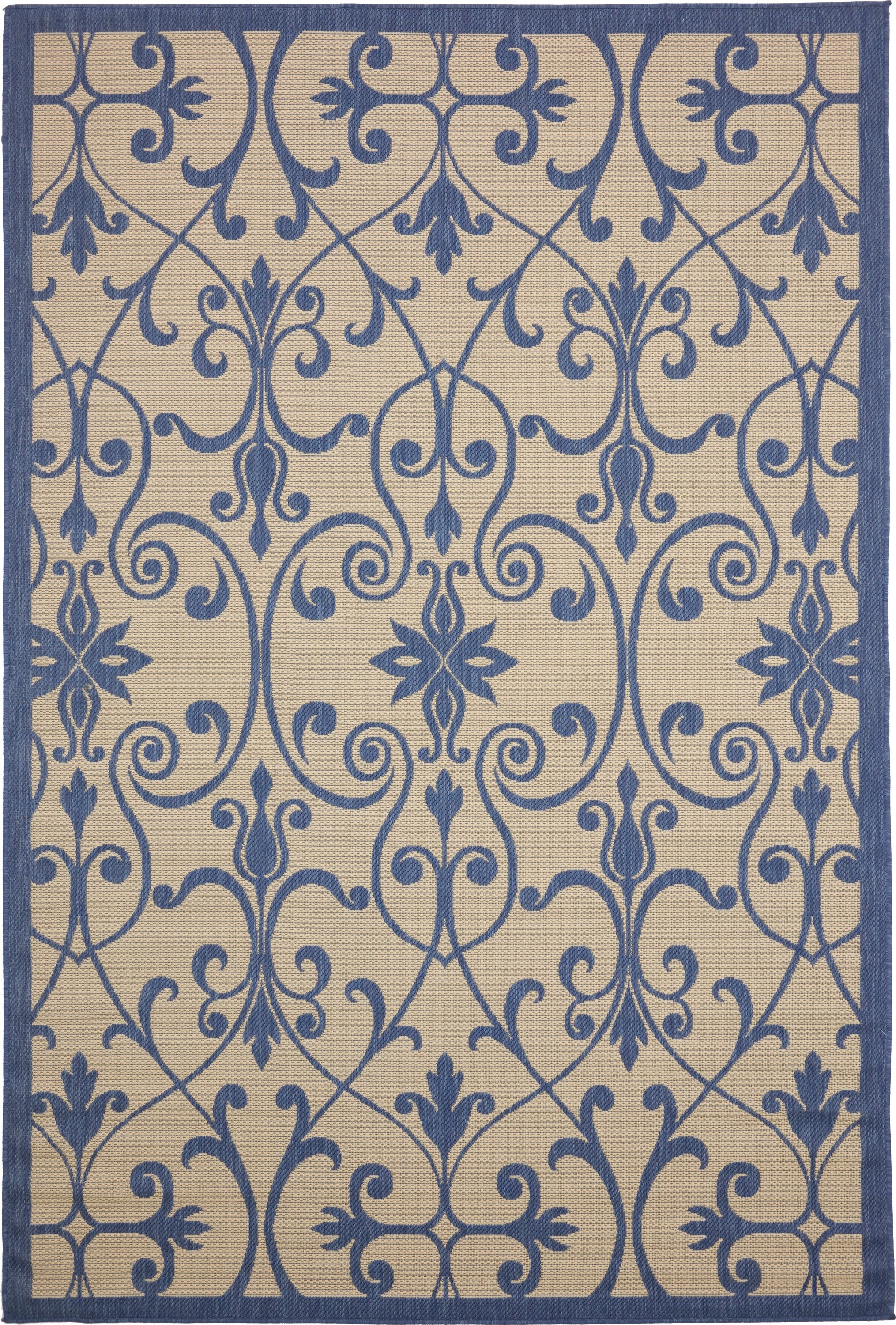 Unique Loom 3135452 Gate Outdoor 6 x 9 (ft) Loomed Polypropylene Blue/Beige Rectangular Indoor/Outdoor Damask Vintage Area rug