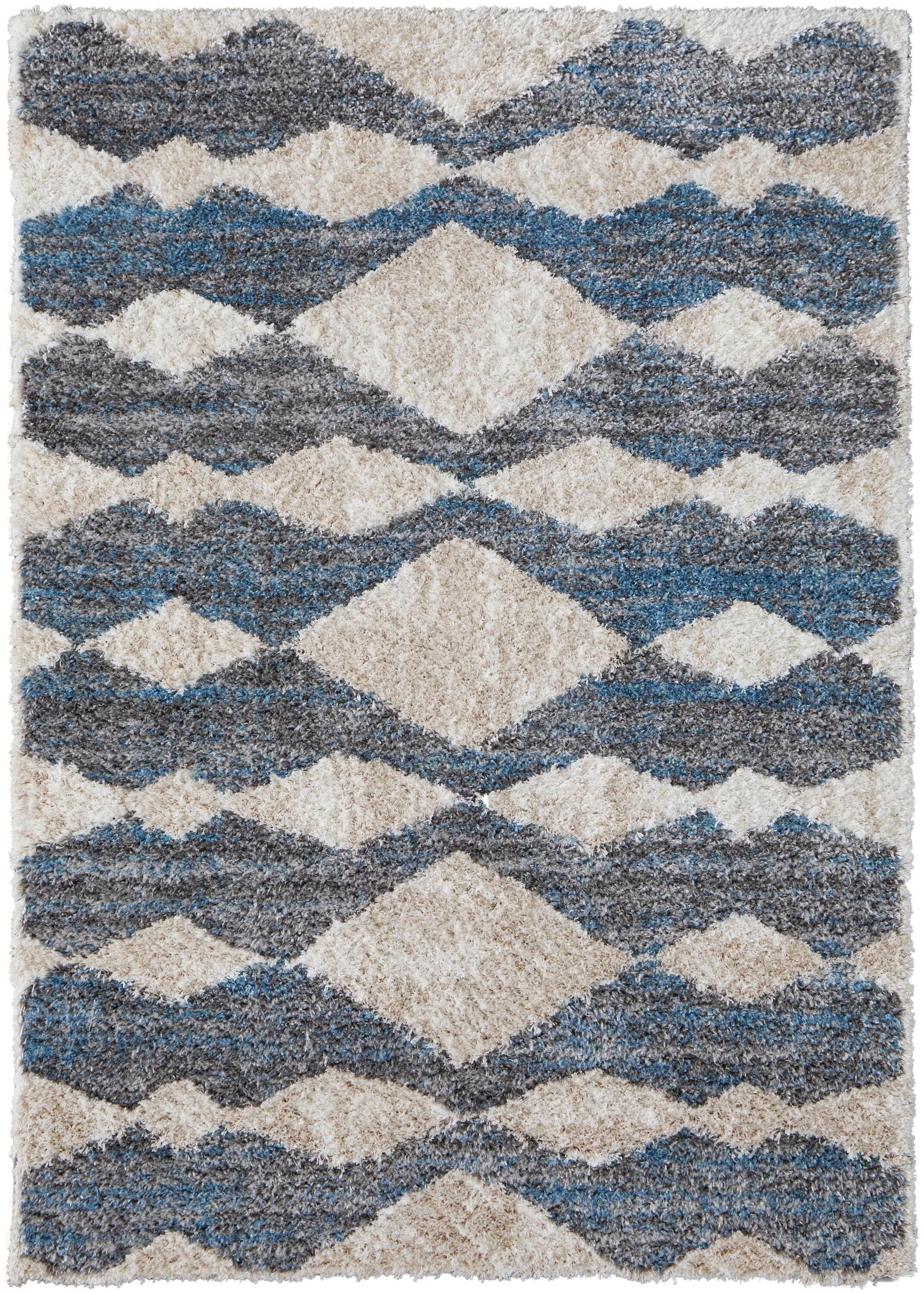 Room Envy MYNR39IFBLUGRYE10 5 x 8 (ft) Loomed Polyester Ivory/Gray/Blue Rectangular Indoor Chevron Area rug