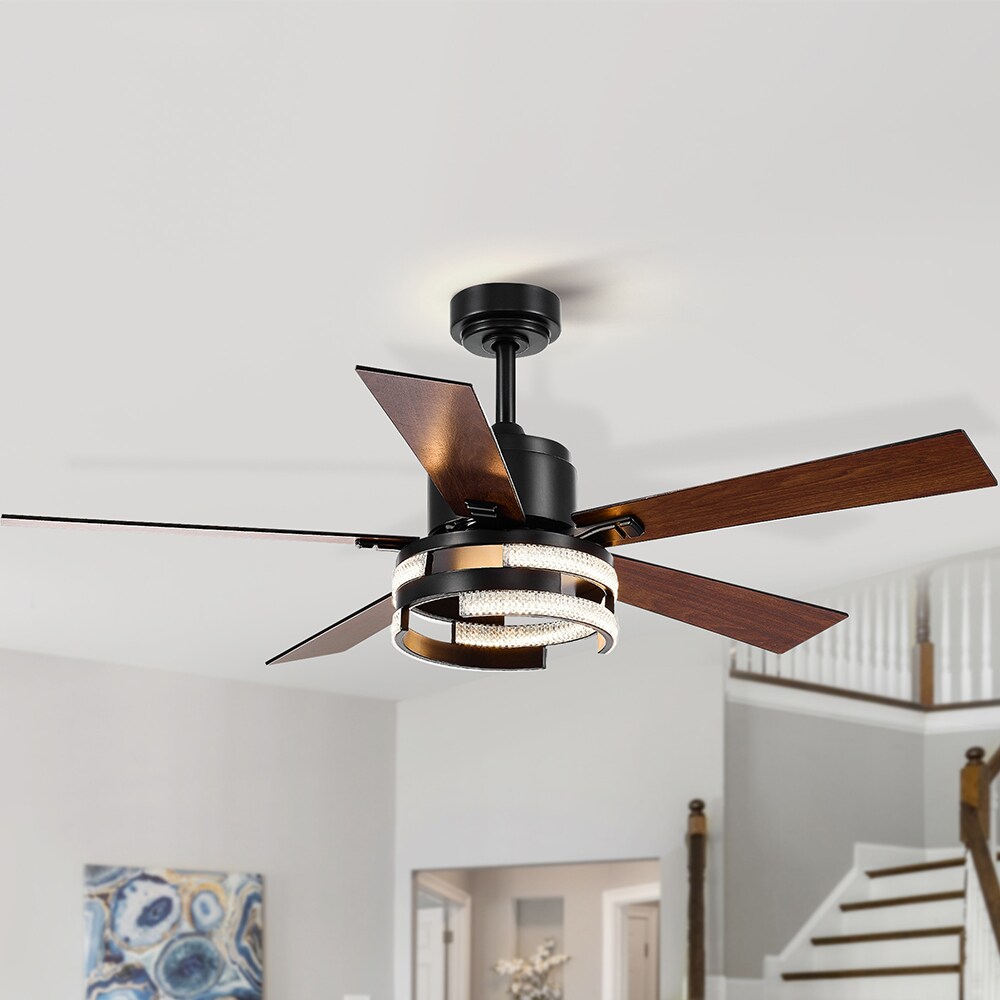 Breezary 52-in Black Integrated LED Indoor Chandelier Ceiling Fan with ...