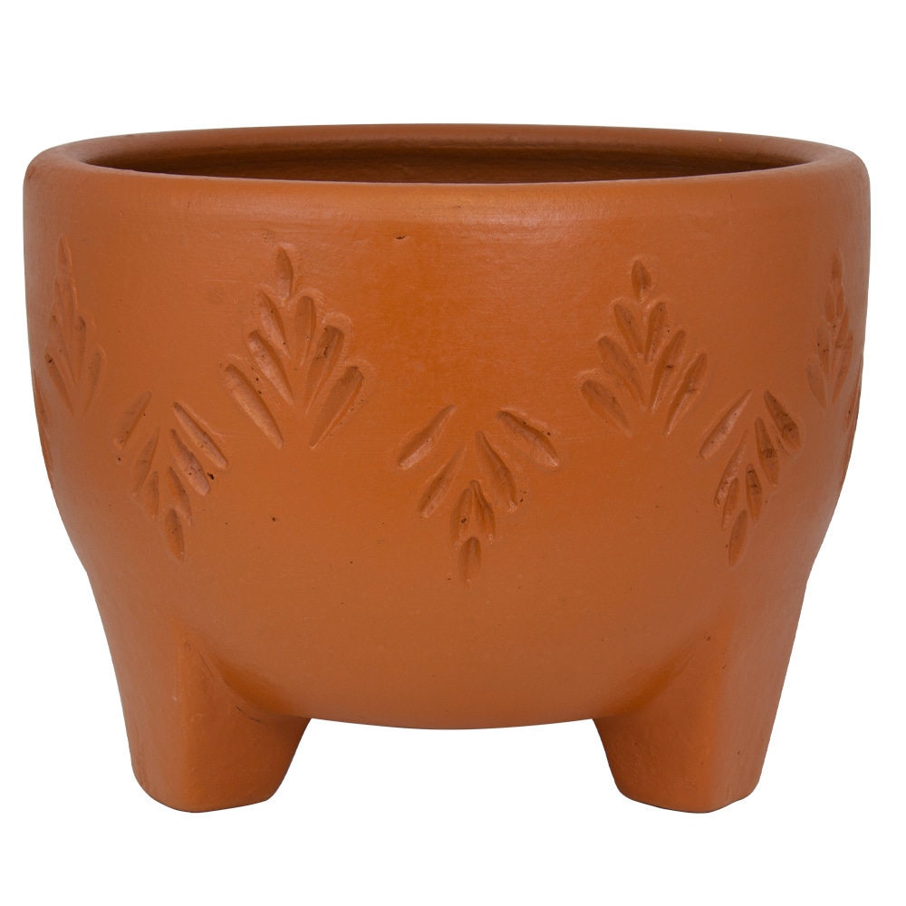 Trendspot Round 12.5-in W X 10-in H Orange Clay Outdoor Planter In The ...