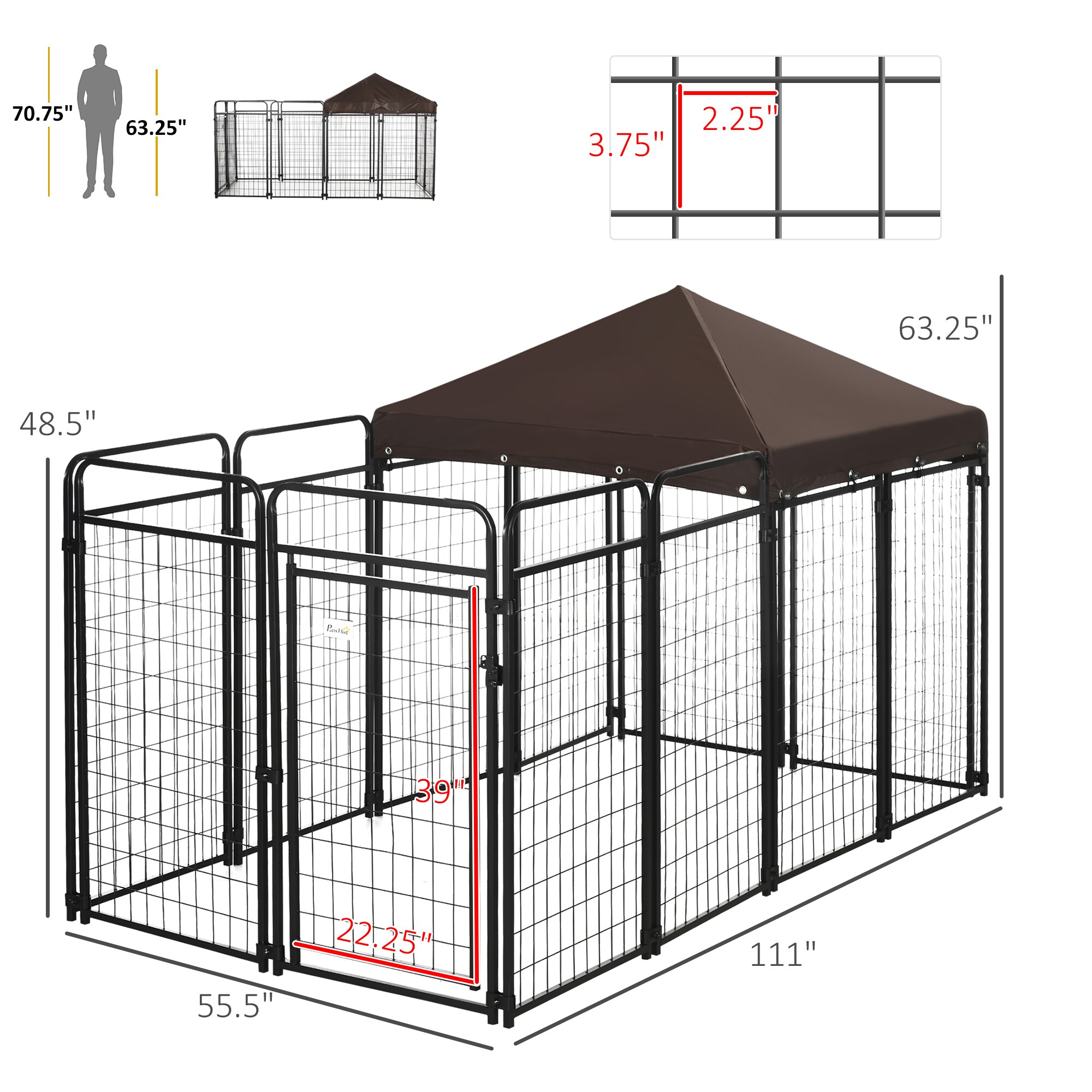 Kahomvis Dog Kennel 48.5 in x 27 in Black Steel Indoor Outdoor Universal in the Dog Pens Runs department at Lowes