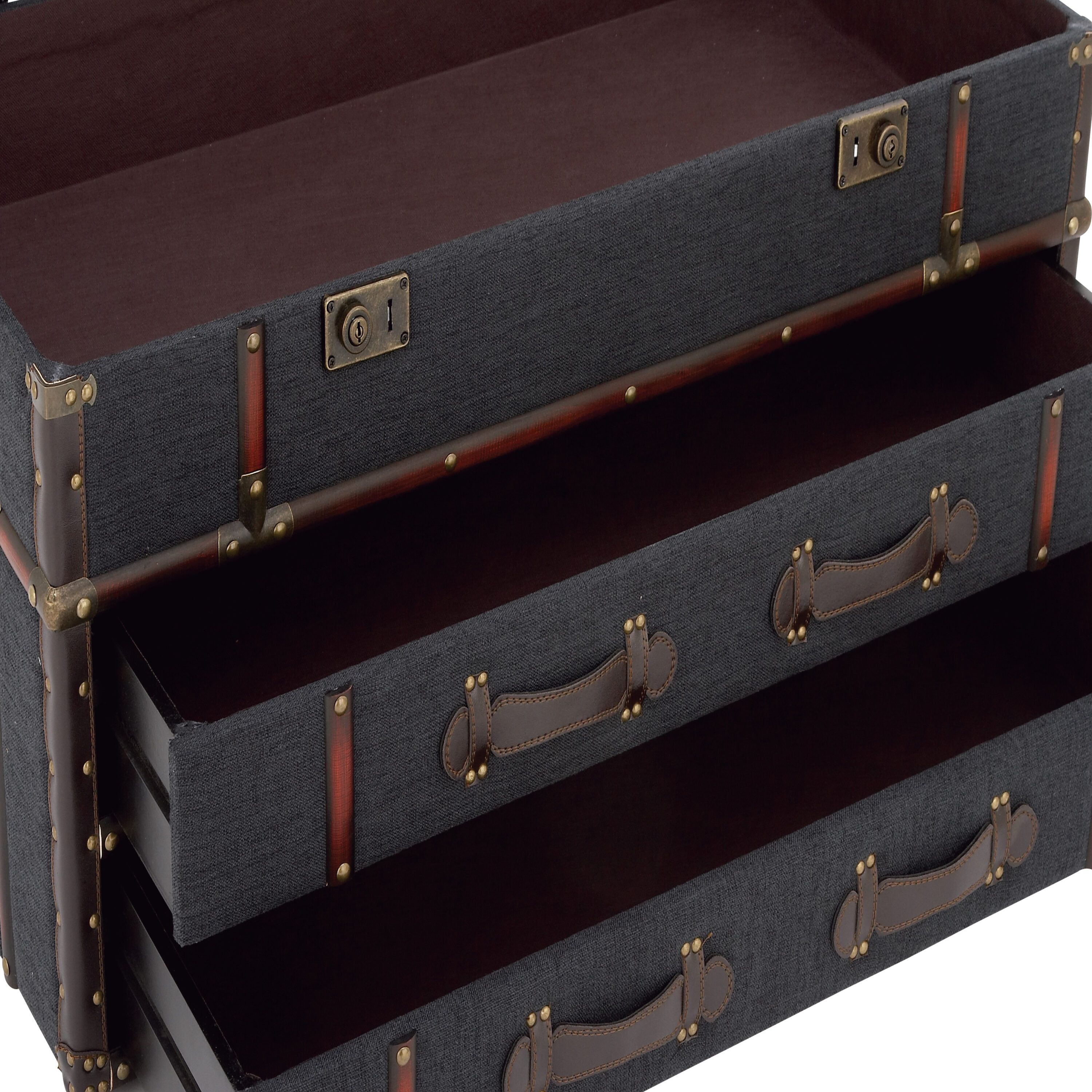Dark Blue Linen Upholstered Trunk Coffee Table with Storage