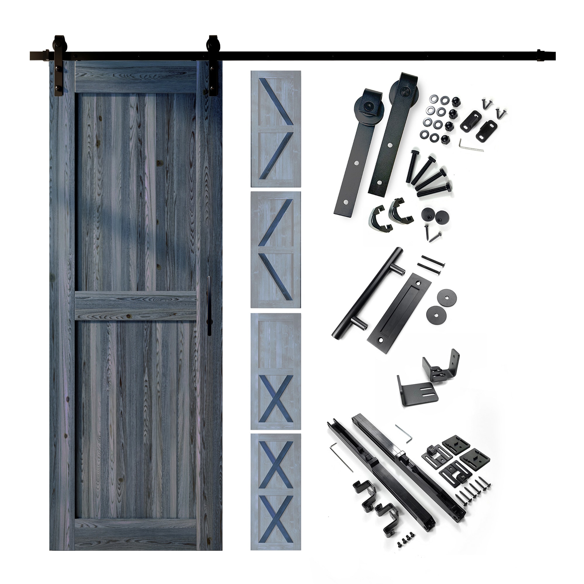 HOMACER YT1TGH084C-4080F-NA 40-in x 80-in Navy Pine Wood Solid core Single Barn Door (Hardware Included)