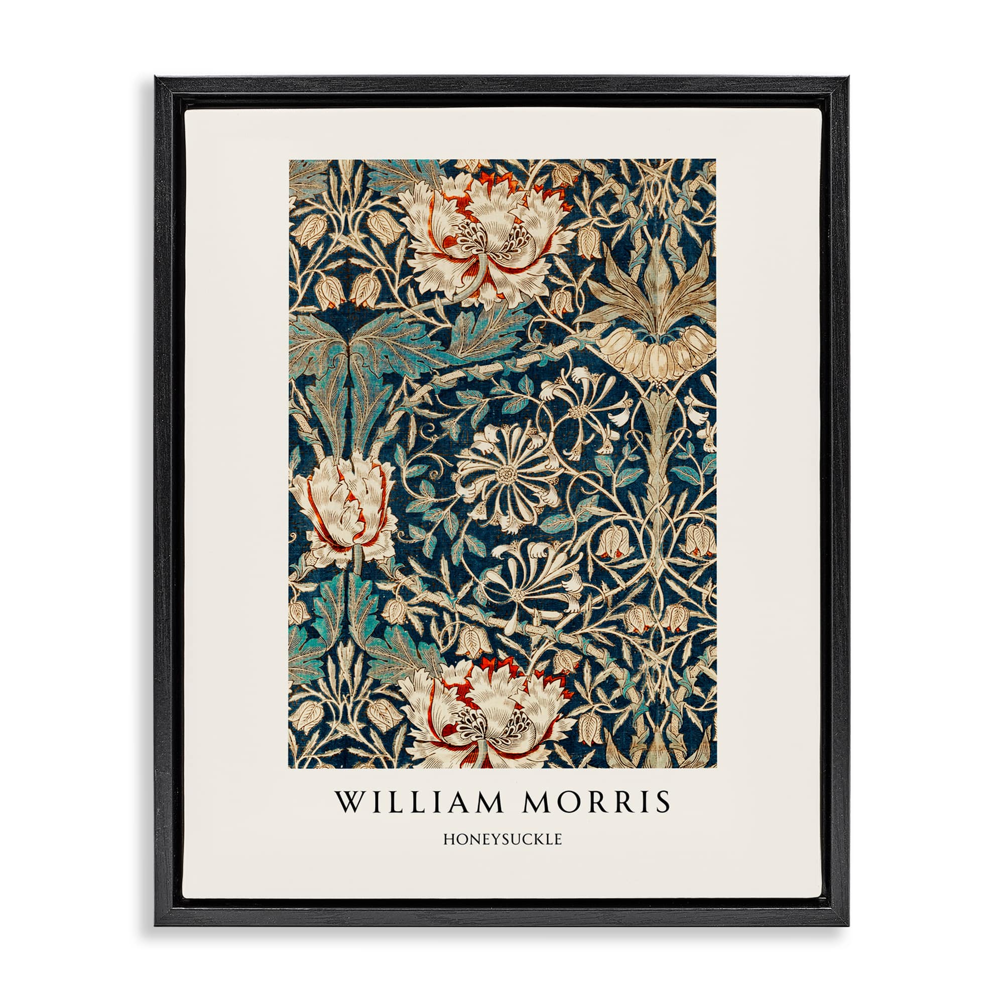 Stupell Industries BZ-297-FFB-24X30 William Morris Honeysuckle Pattern Black Floating Frame Canvas Art 25 x 31