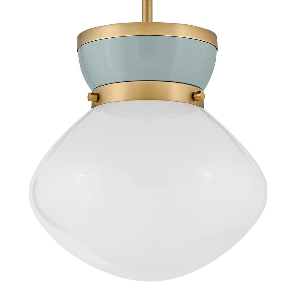 Lark 83607LCB-SF Lucy Seafoam + Lacquered Brass Traditional Opal glass Schoolhouse Small Hanging Pendant light