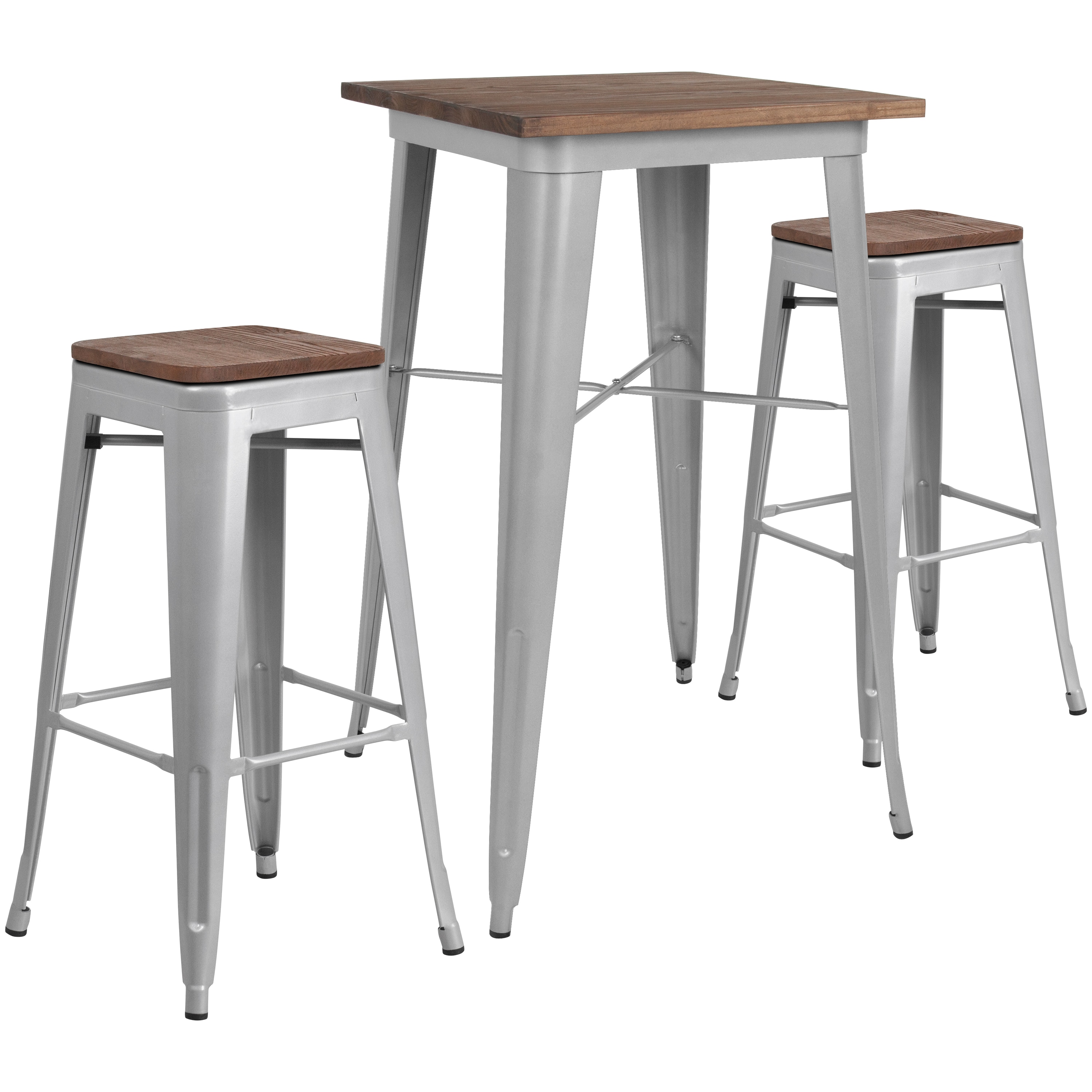 Flash Furniture 889142499985 Silver Contemporary/Modern Dining Room Set with Square Table ( Seats 2 )