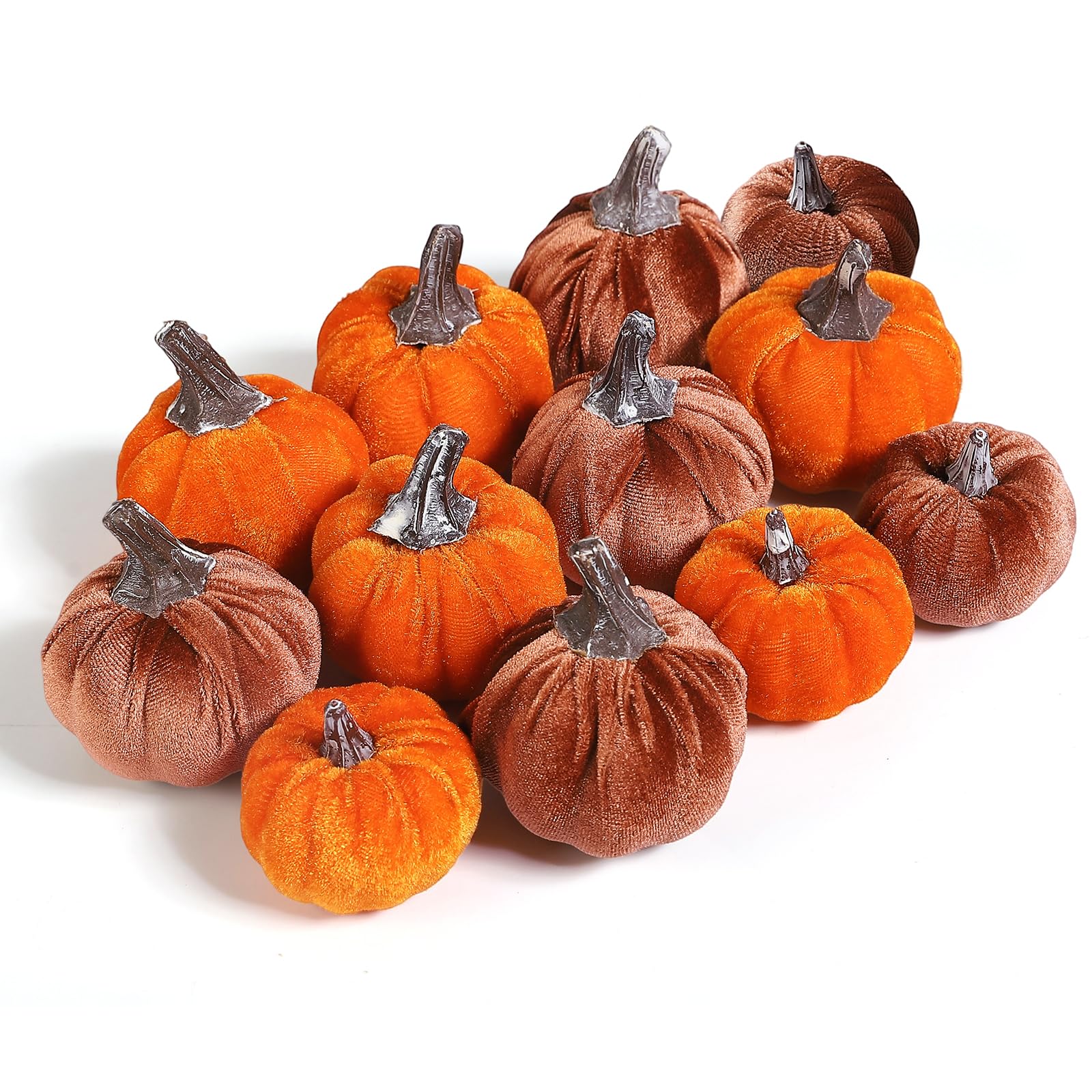Afoxsos  12pcs Velvet Small Foam Pumpkins Fall Decor for Autumn Table Centerpiece Party Farmhouse Harvest Thanksgiving Orange Desert Tan