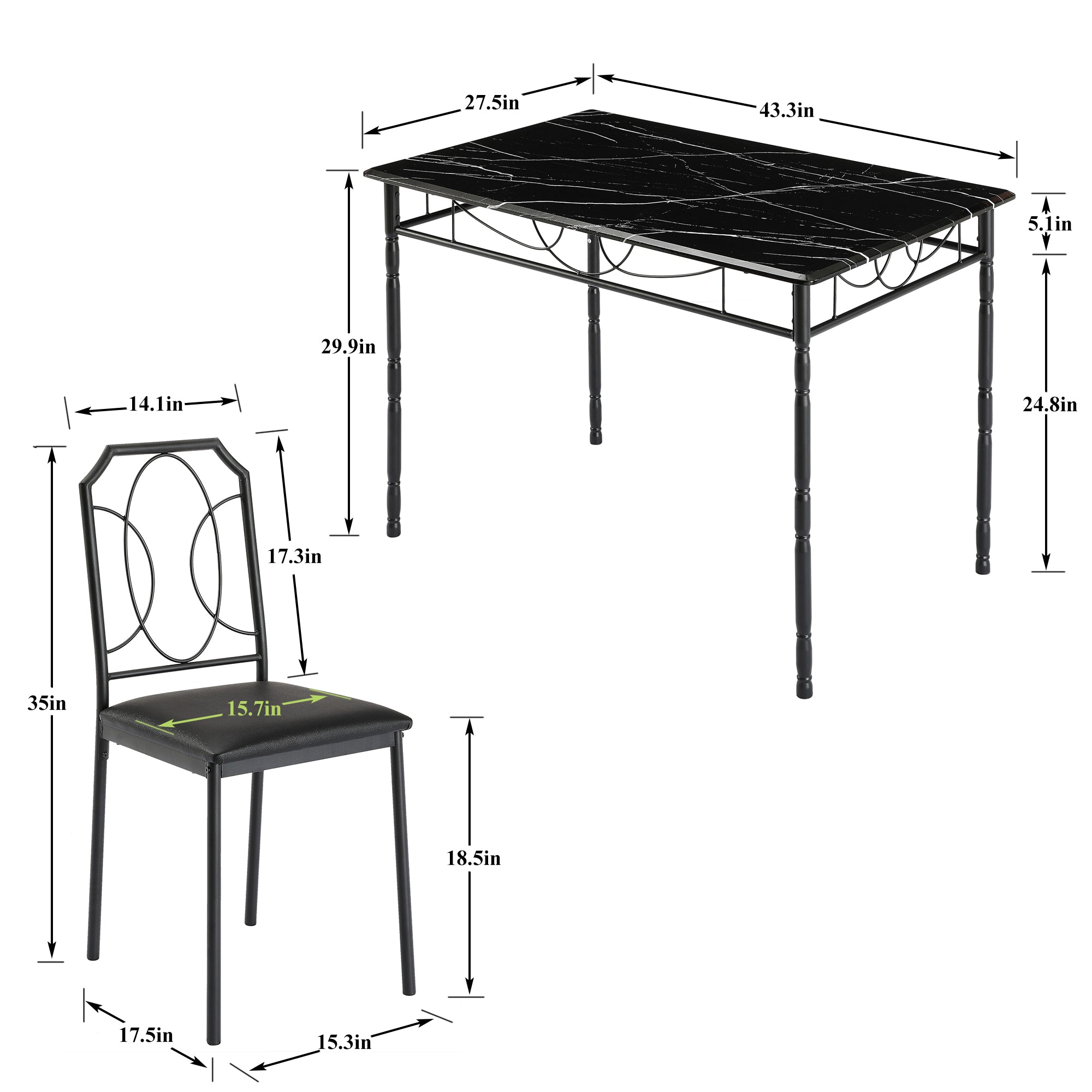 Vecelo LOE-MX-TC12-BLK Dining-Sets - View #3