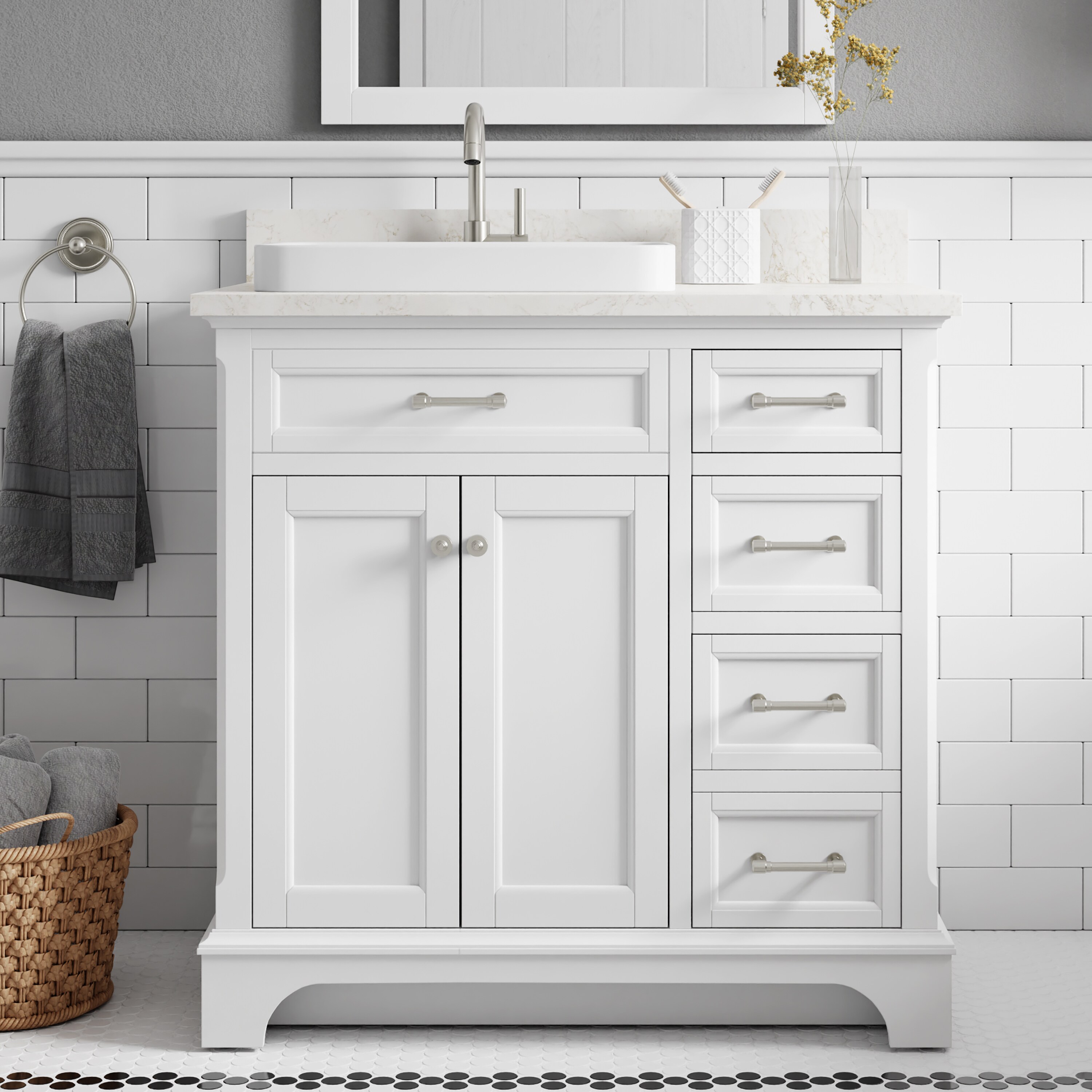 allen + roth Roveland 36-in White Semi-recessed Single Sink Bathroom ...