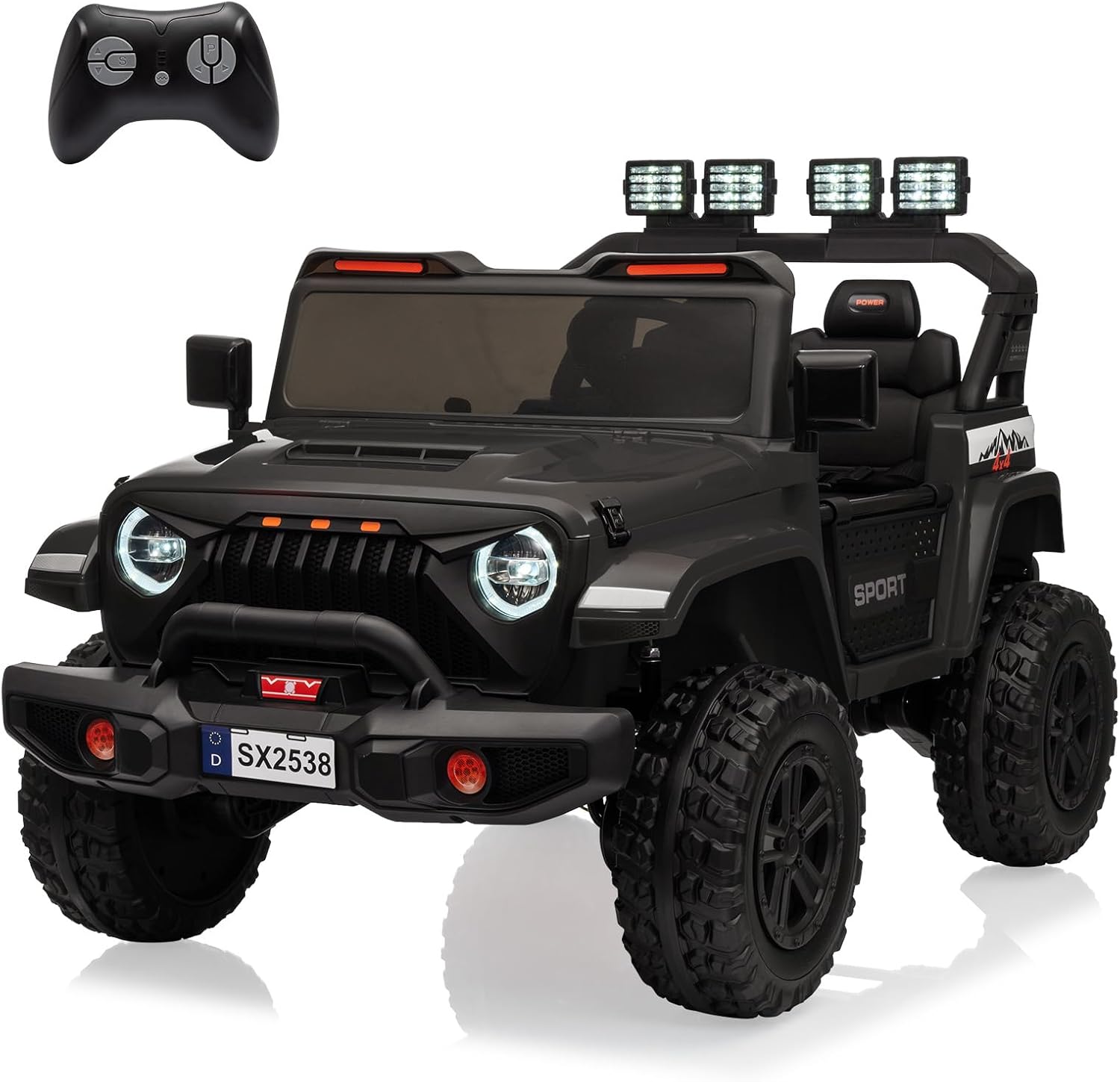 Qeetex LHF-TC-PTG-334V84FR 24V Ride On Toys for Big Kids - 4WD 2 Seater Ride On Cars with Remote Control - Adjustable Footwell Electric Vehicle/3 Speeds/Led Lights/Bluetooth - Black