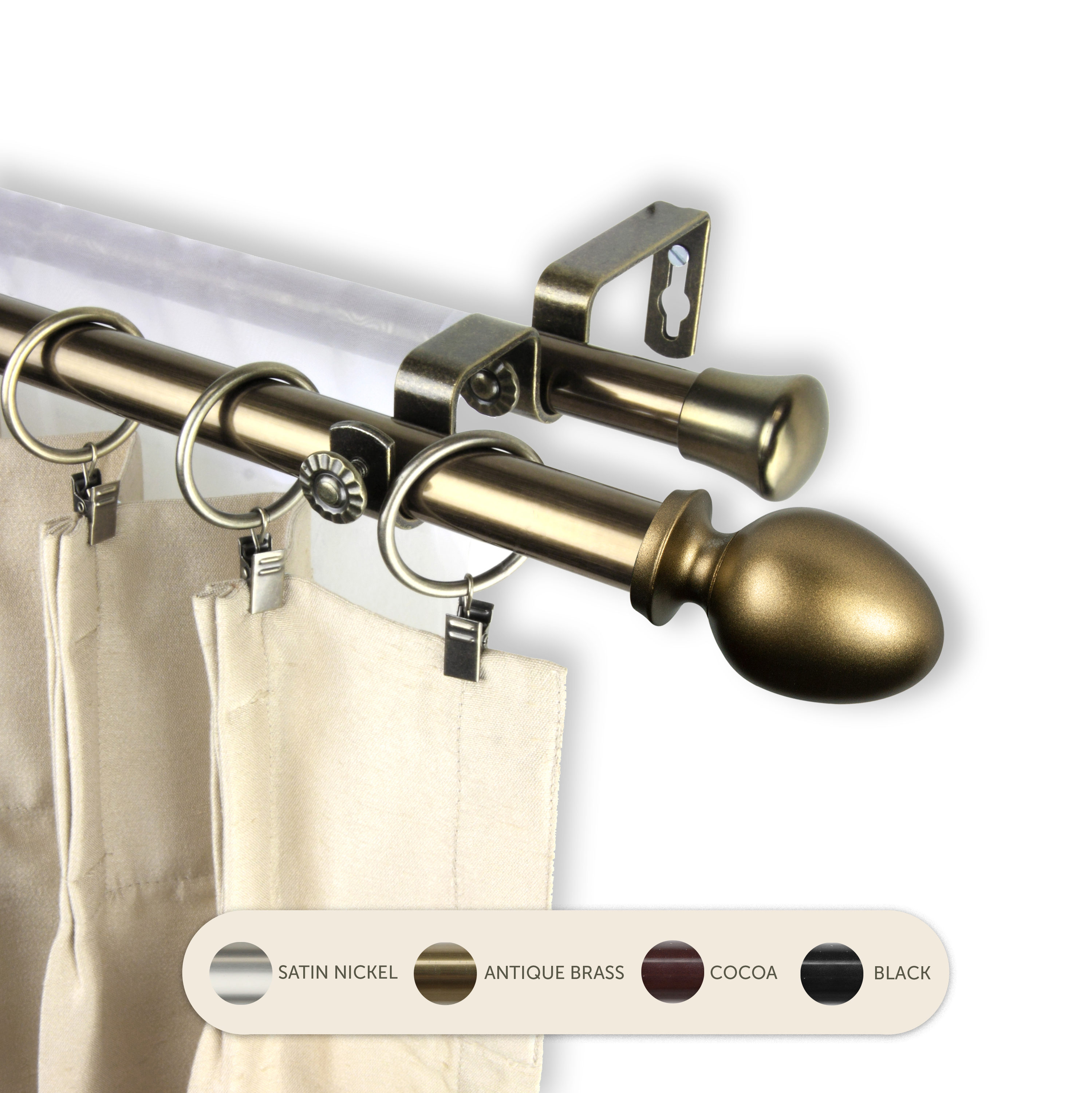 Hart & Harlow L-4775-484 Emilie 13/16-in 48-in to 84-in Antique brass Steel Double curtain rod with Finials