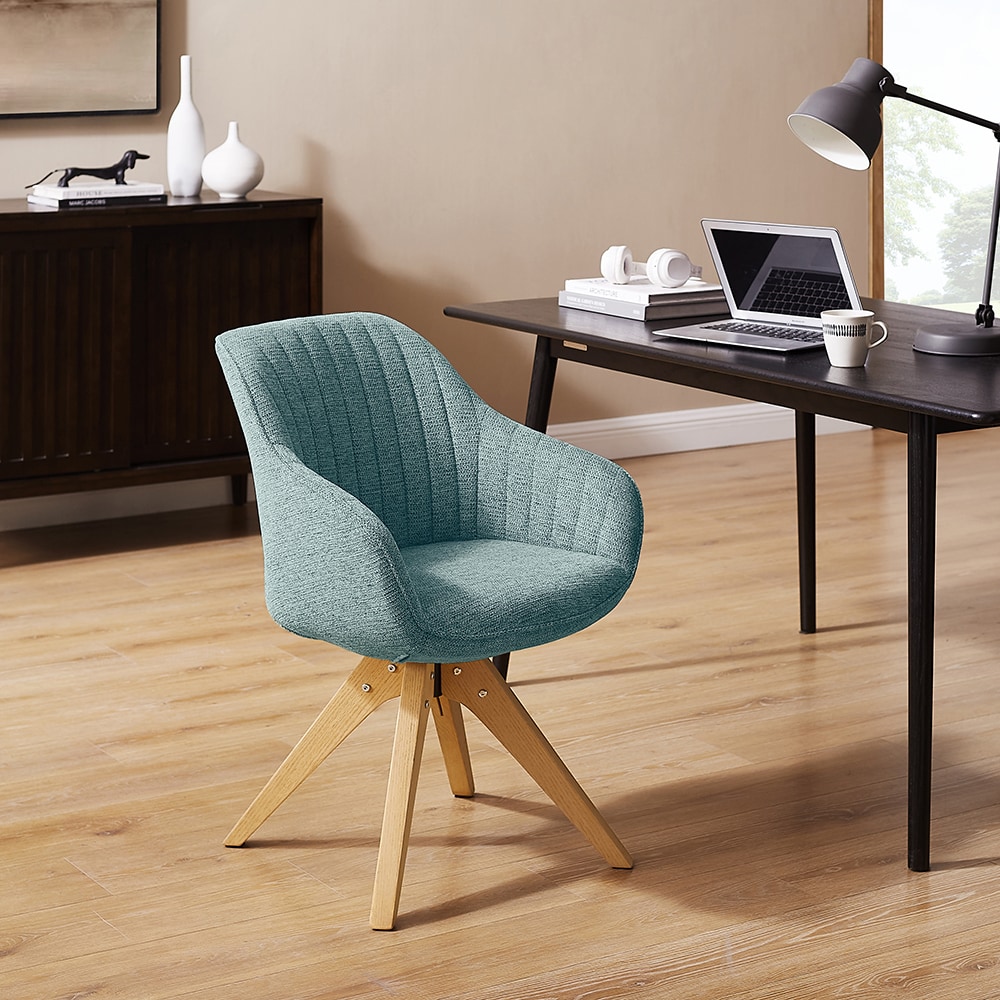 Mid-Century Light Blue Swivel Accent Chair with Beech Wood Legs
