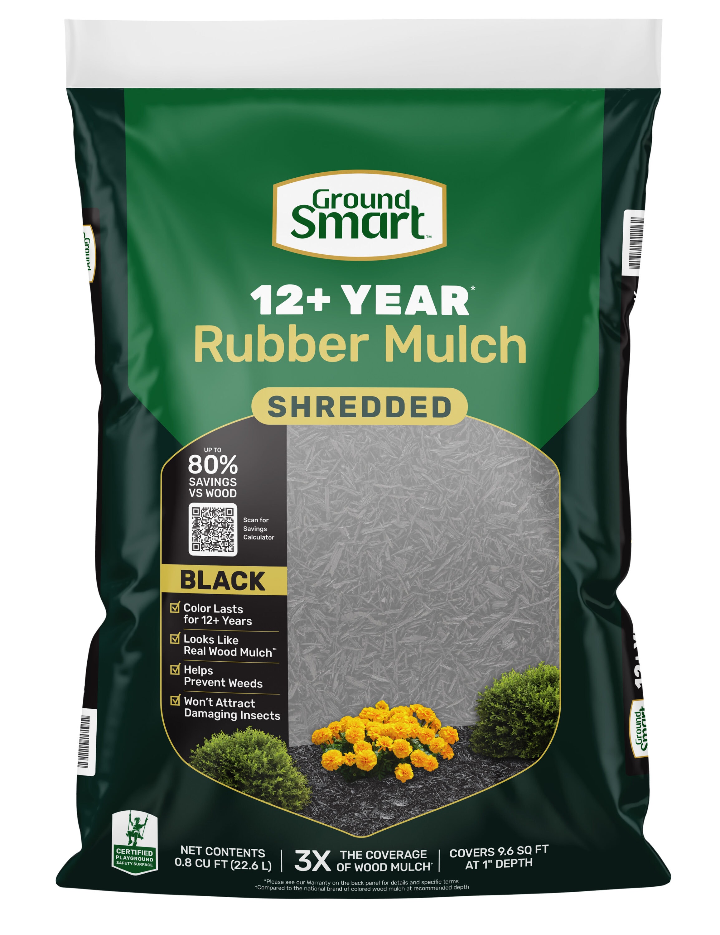 GroundSmart 12+ Year Shredded Rubber Mulch 0.8 -cu ft Black Rubber Mulch