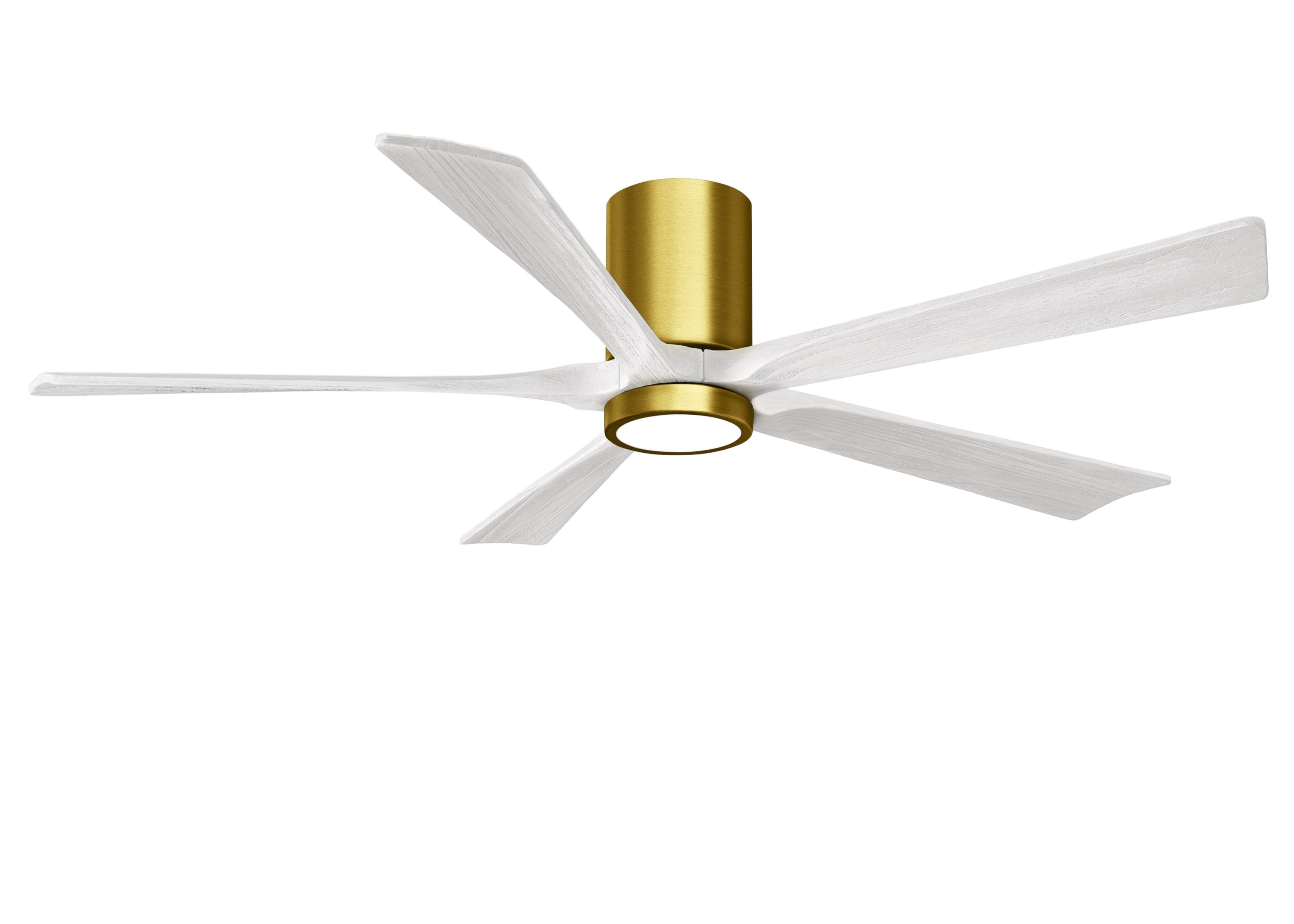 Matthews Fan Company IR5HLK-BRBR-MWH-60 Irene-5HLK 60-in Color-Changing Integrated LED Outdoor Flush Mount Brushed Brass with Matte White Blades Ceiling Fan With Light - Remote Included ( 5 -Blade )