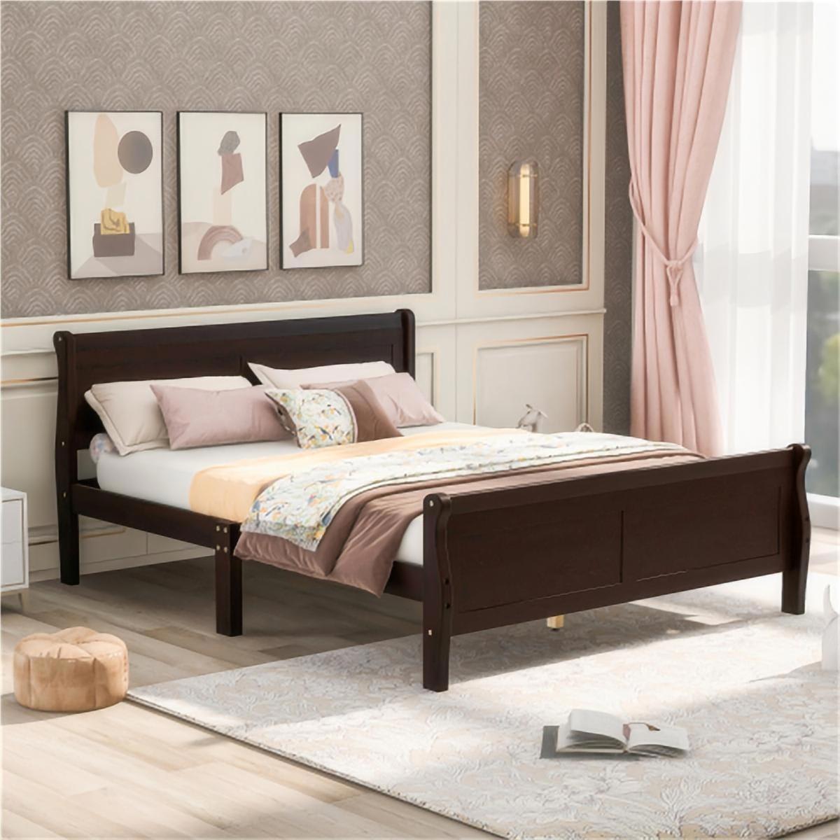 CIPACHO HCSE2505233428 Full Size Wood Platform Bed with Headboard and Wooden Slat Support  Espresso