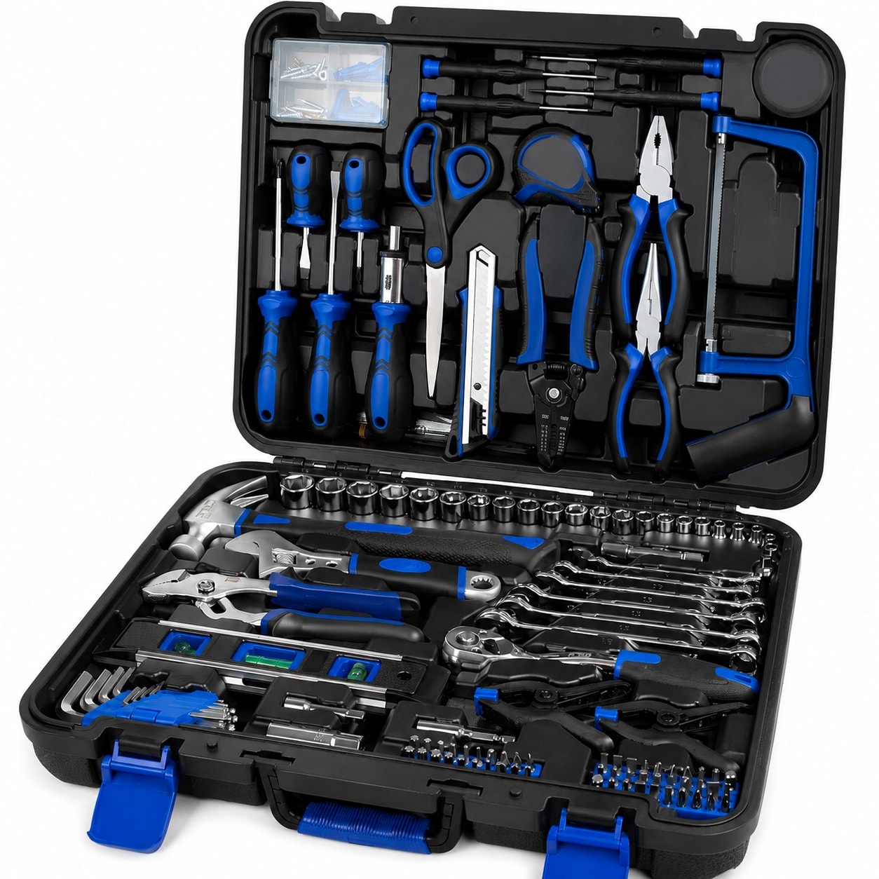 Linder Group Inc 259 Piece Tool Kit General Household Hand Tool Set with Storage Toolbox Portable Repair Kit for Home and Car Blue Includes Wrenches Sockets